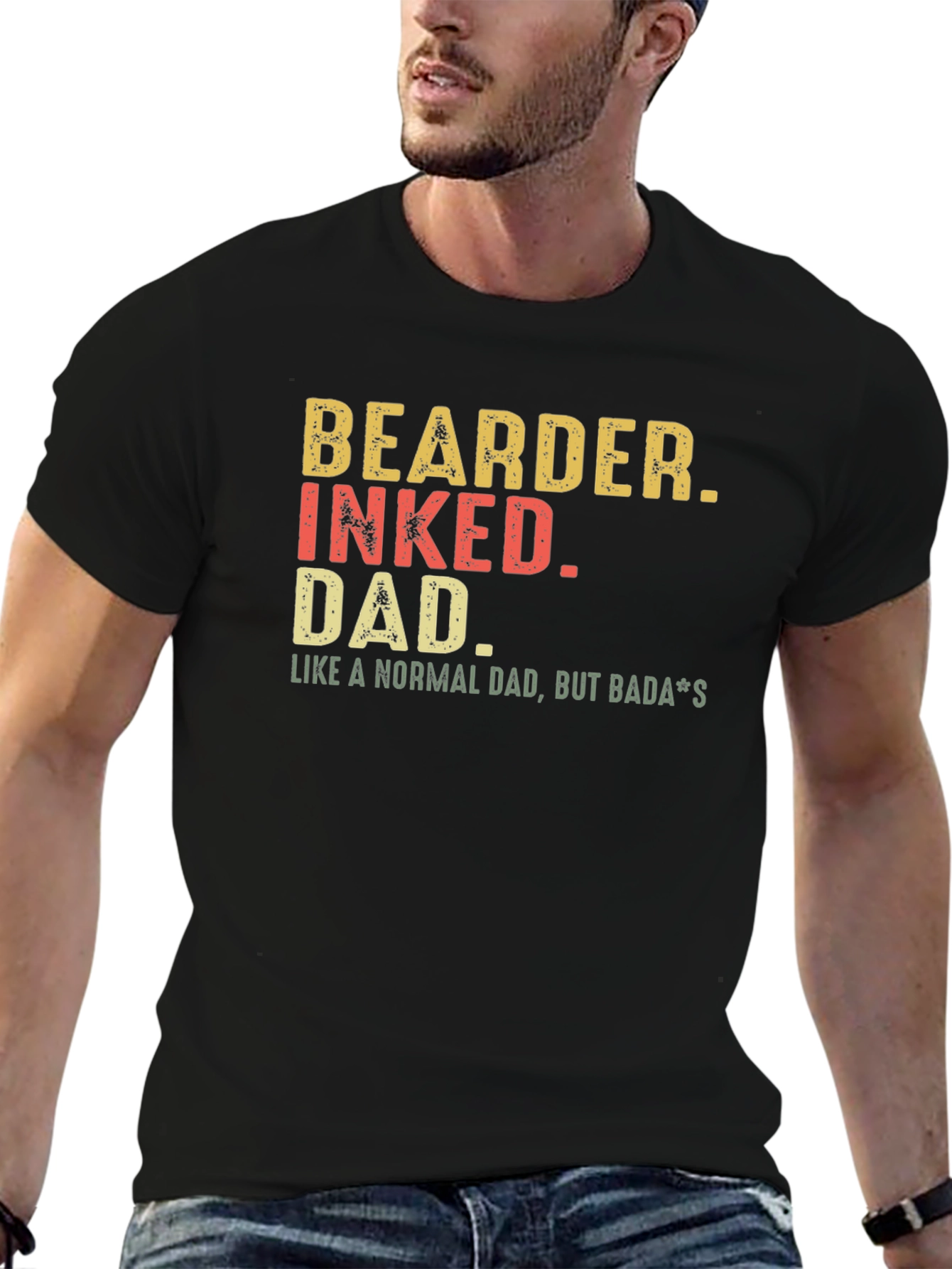 Bearded Inked Dad T-Shirt - Badass Father Tee