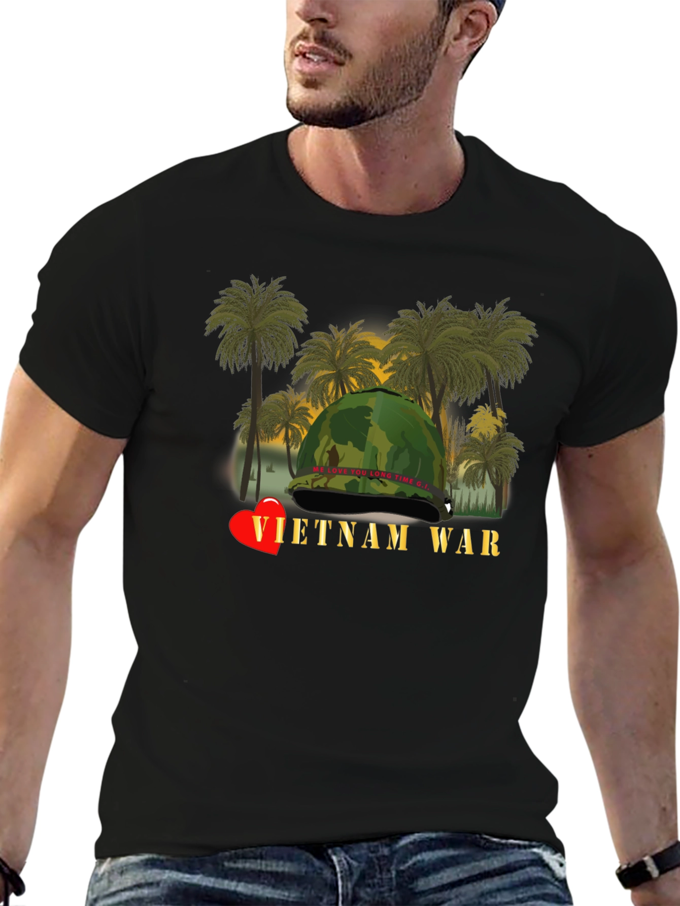 Vietnam War Heart T-Shirt - Black Unique Design