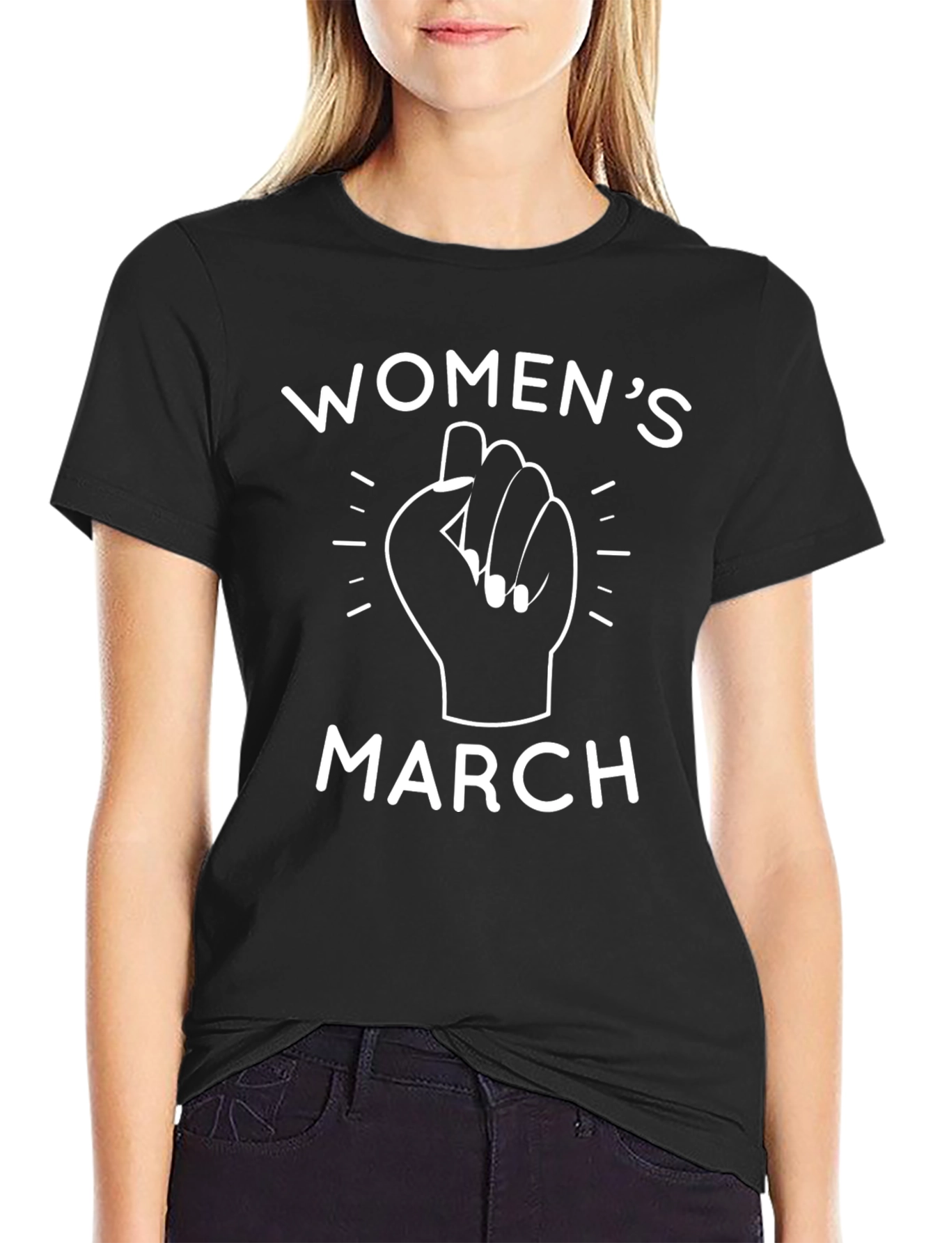 Womens March Fist T-Shirt - Black