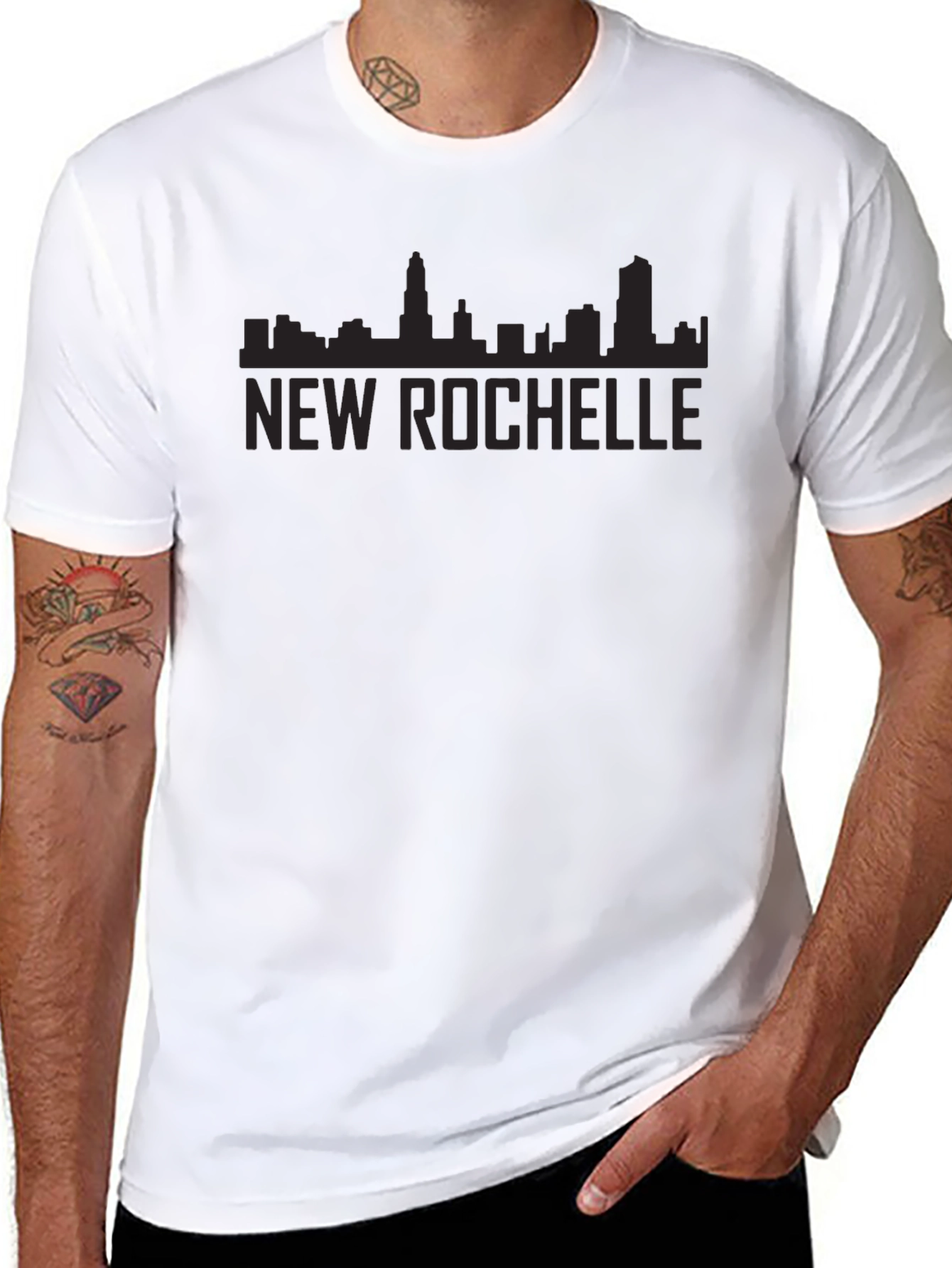 New Rochelle City Skyline Black Graphic Tee