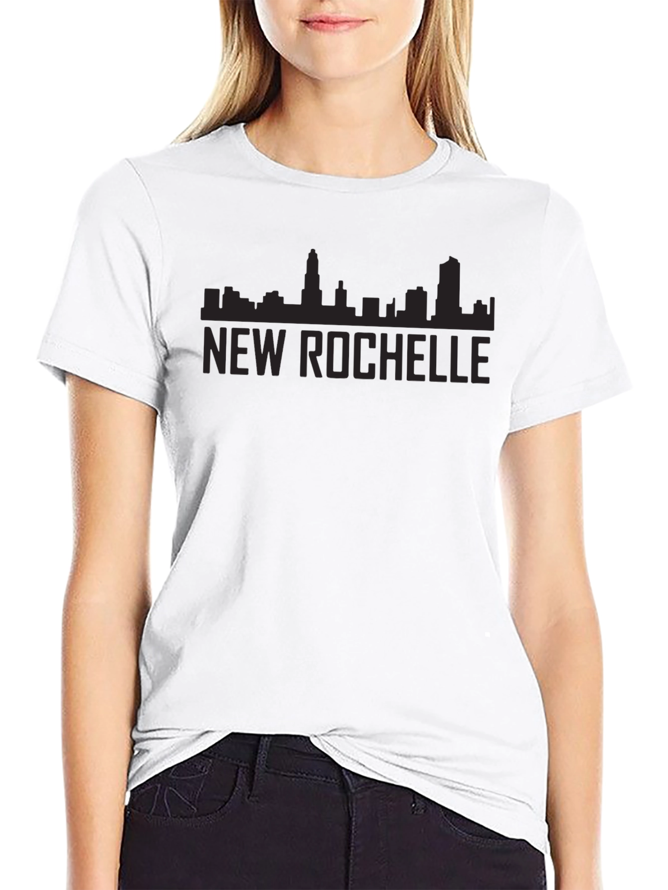 New Rochelle City Skyline Black Graphic Tee