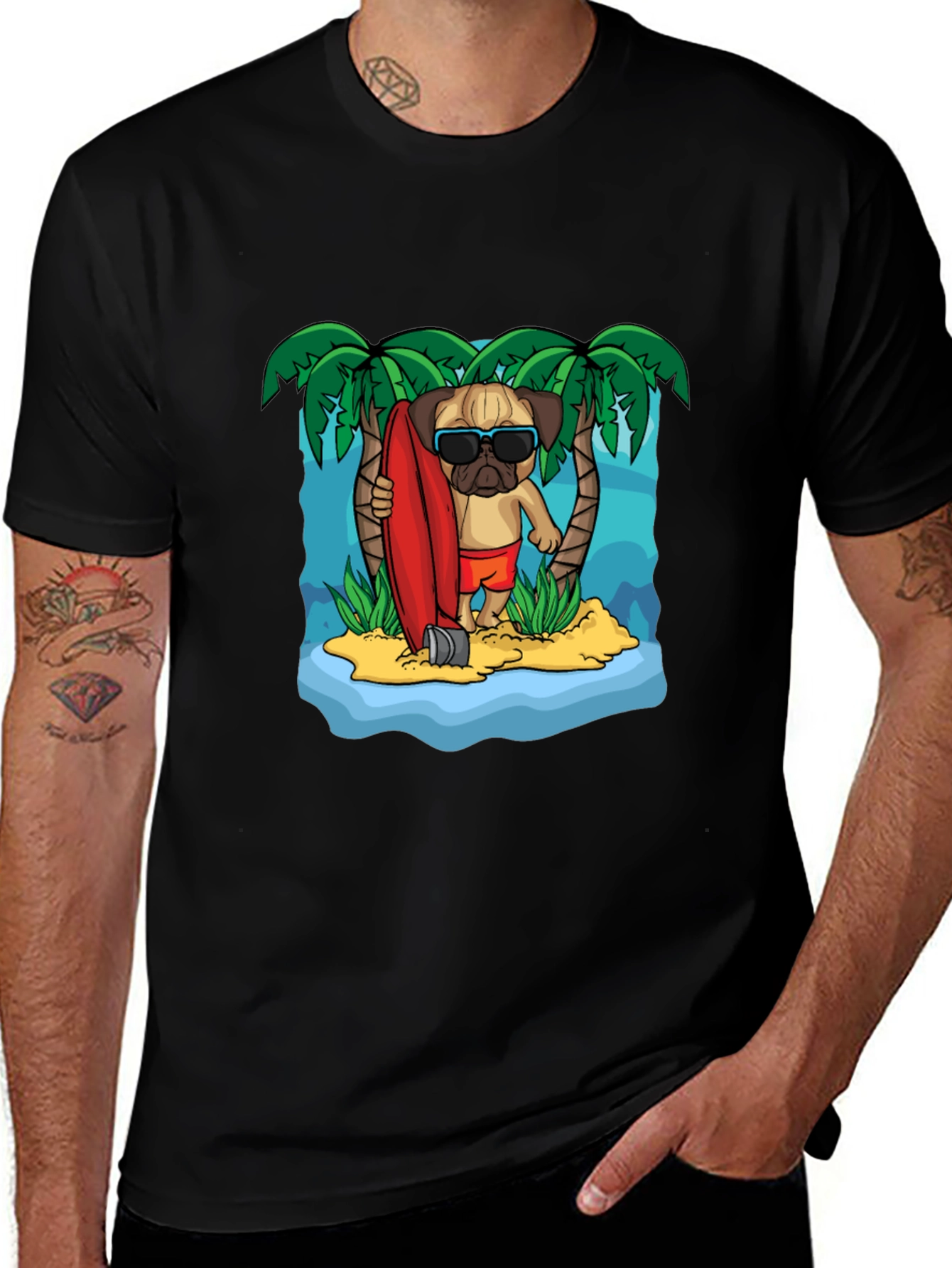 Surfing Pug Graphic T-Shirt