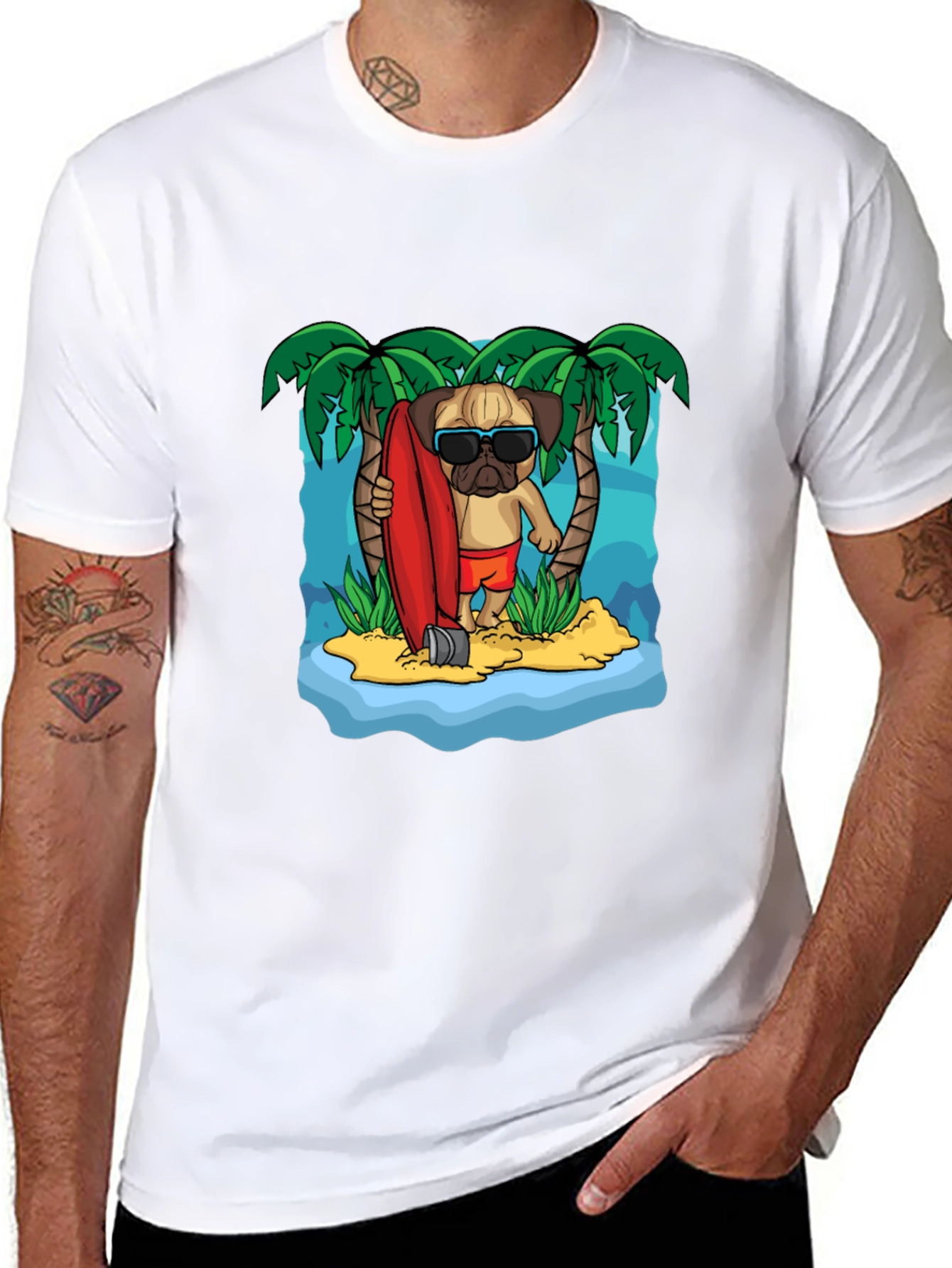 Surfing Pug Graphic T-Shirt