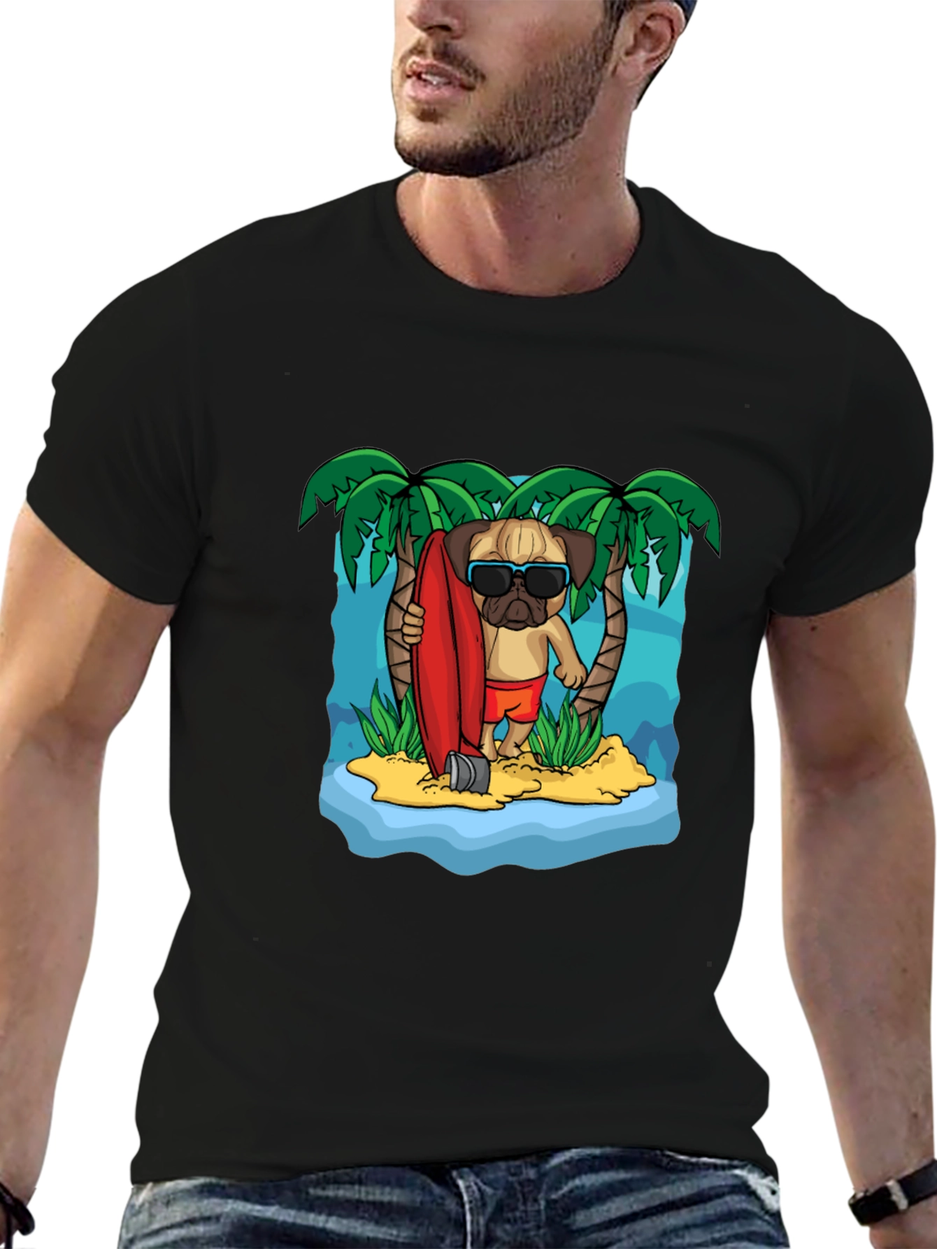 Surfing Pug Graphic T-Shirt