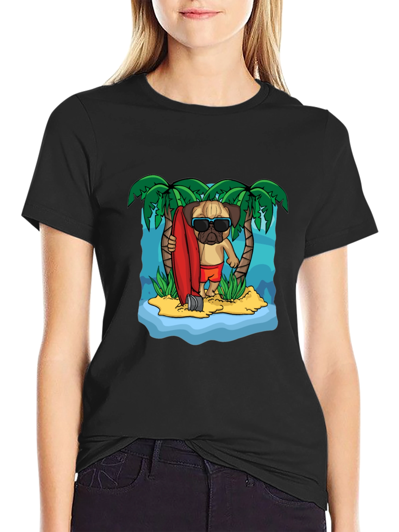 Surfing Pug Graphic T-Shirt