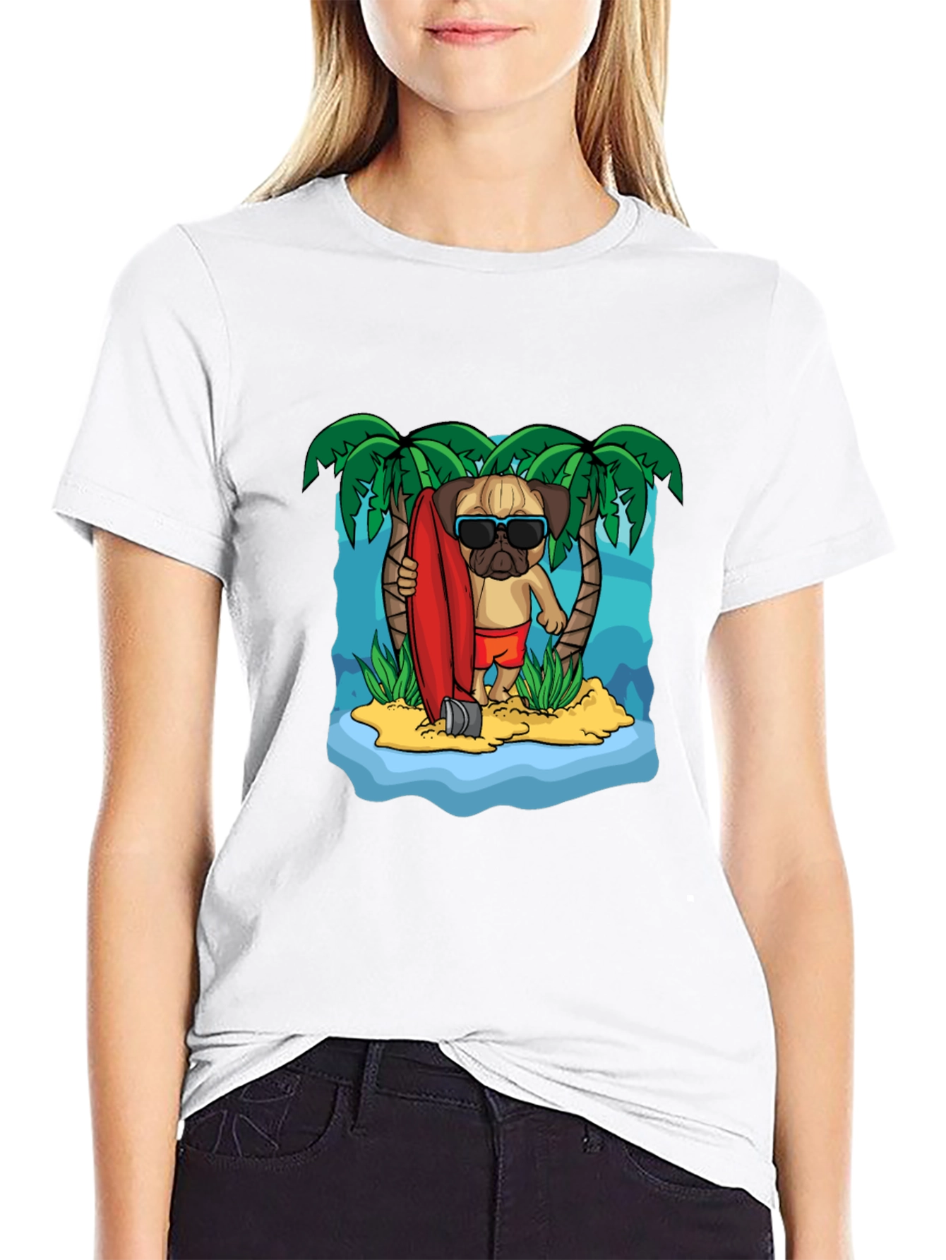 Surfing Pug Graphic T-Shirt