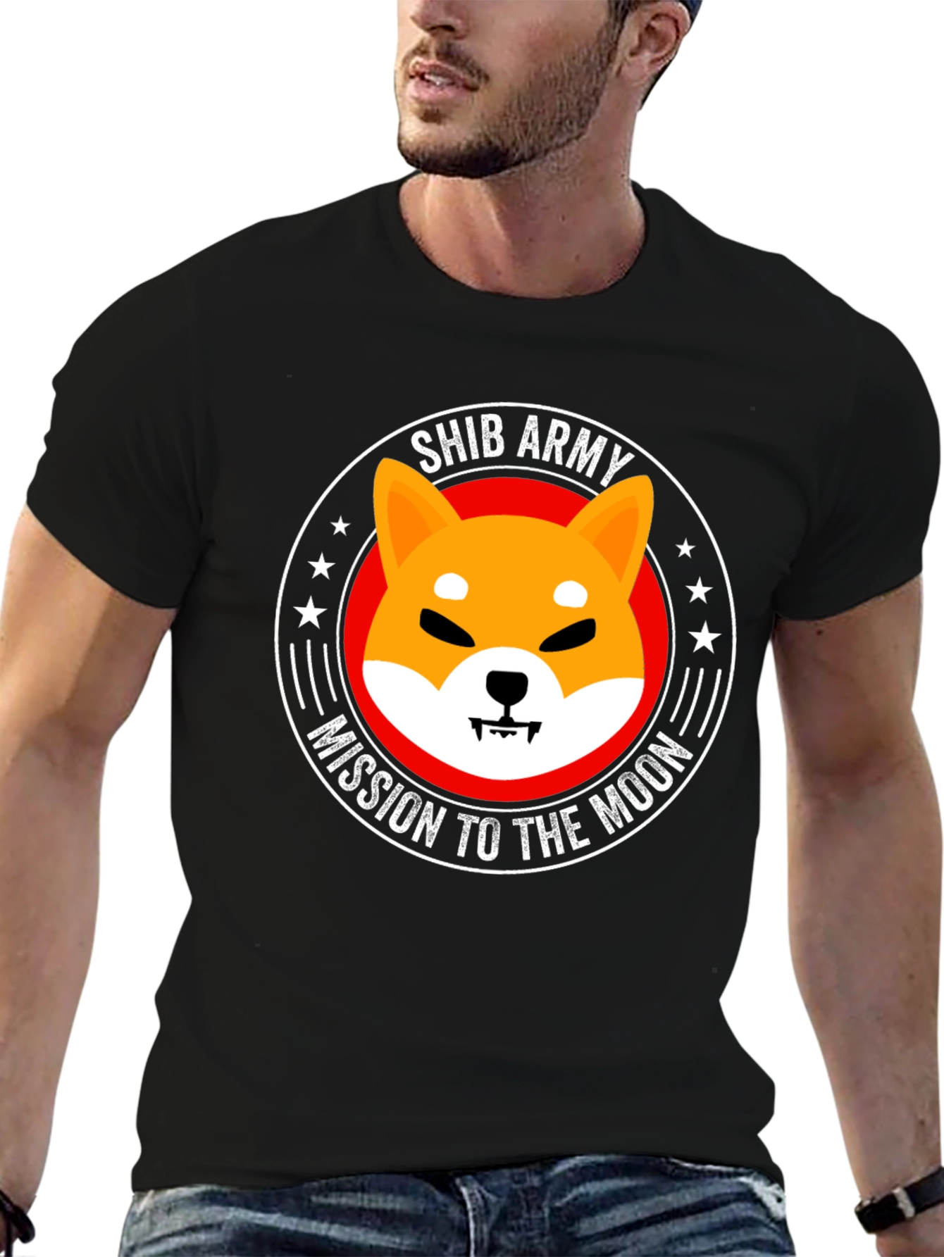 Shib Army Mission to the Moon Black T-Shirt