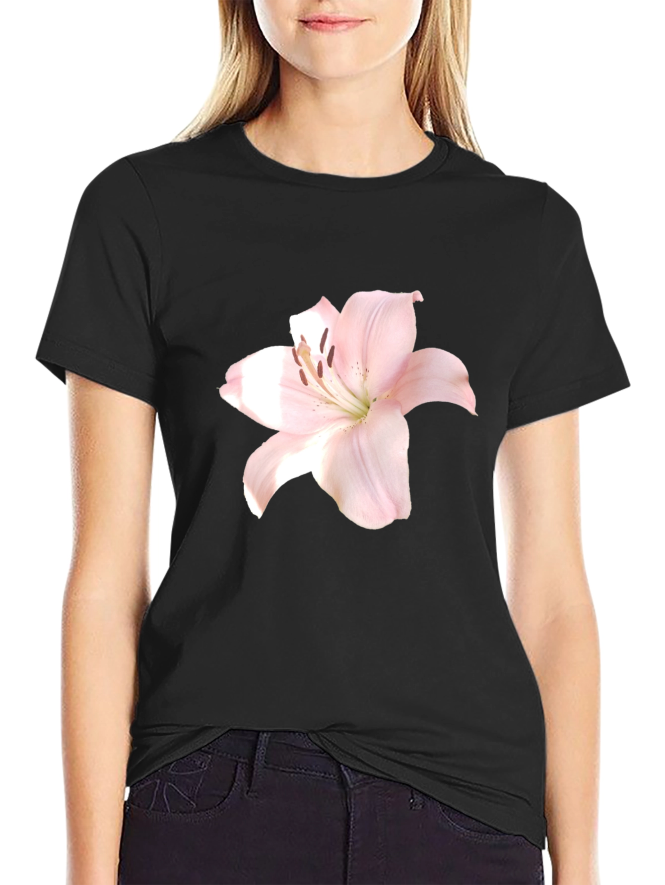 Floral Print T-Shirt - Black Stylish Casual Wear