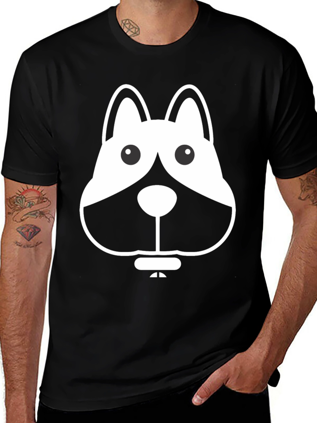 Dog Graphic Black Tee - Casual Wear