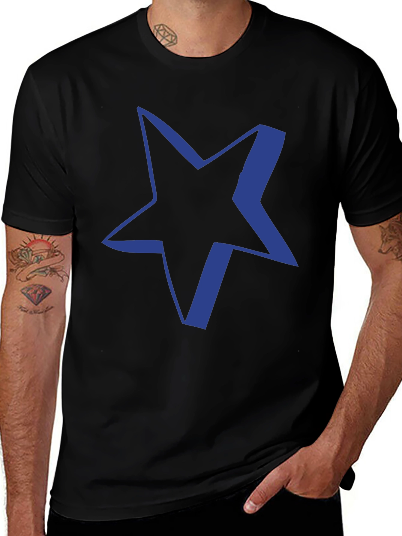 Black T-Shirt with Blue Star
