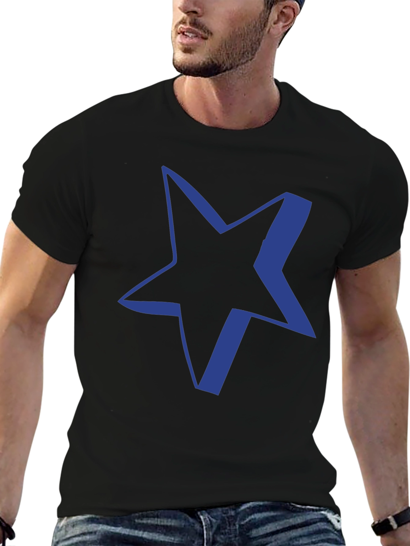 Black T-Shirt with Blue Star