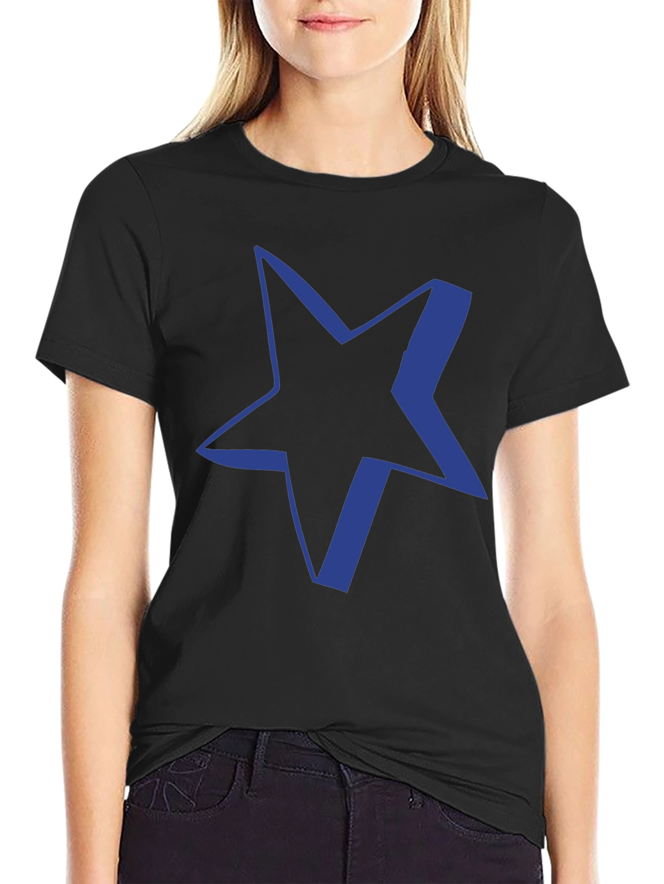Black T-Shirt with Blue Star