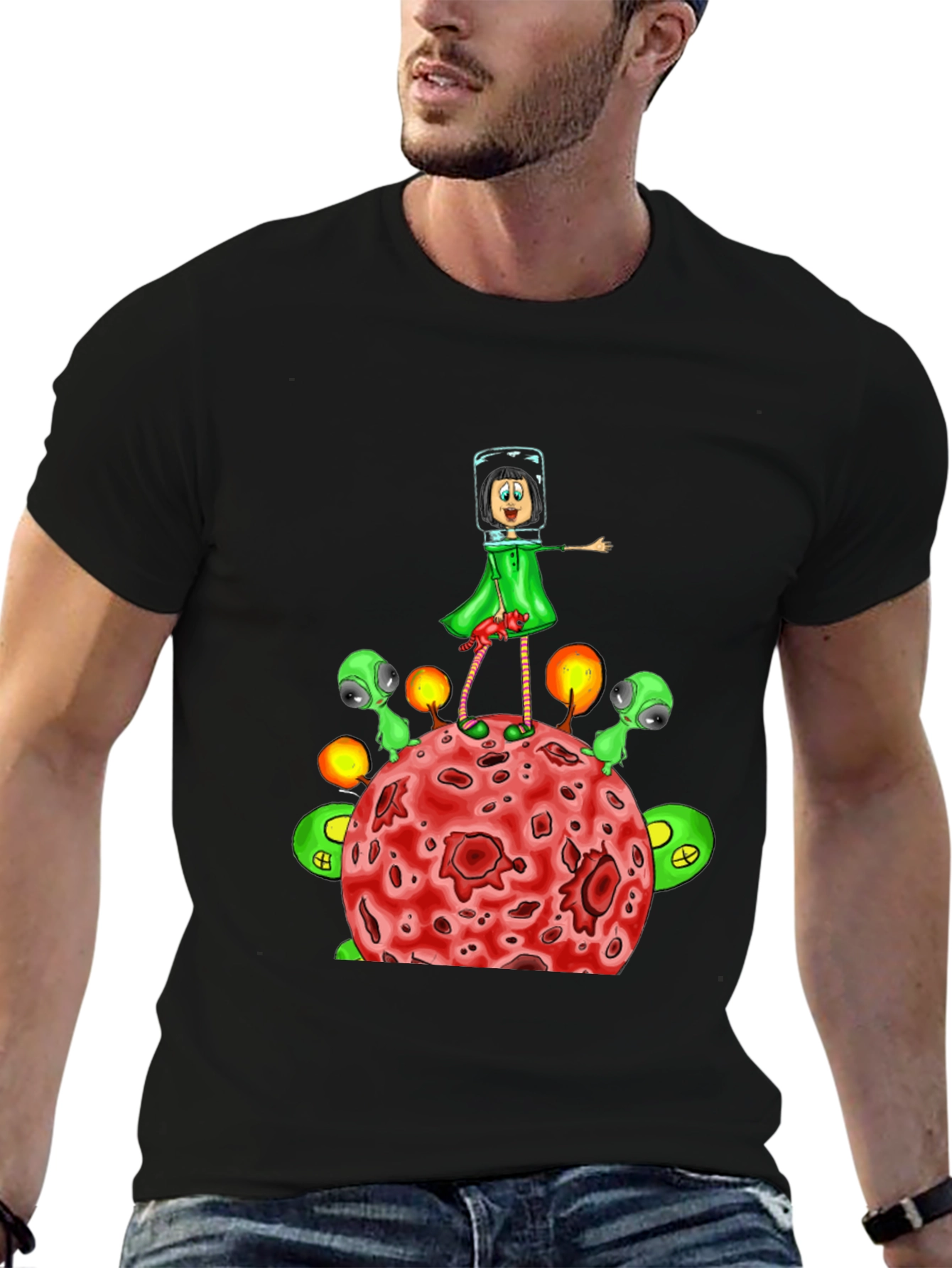 Cosmic Cartoon T-Shirt: Alien Planet Adventure