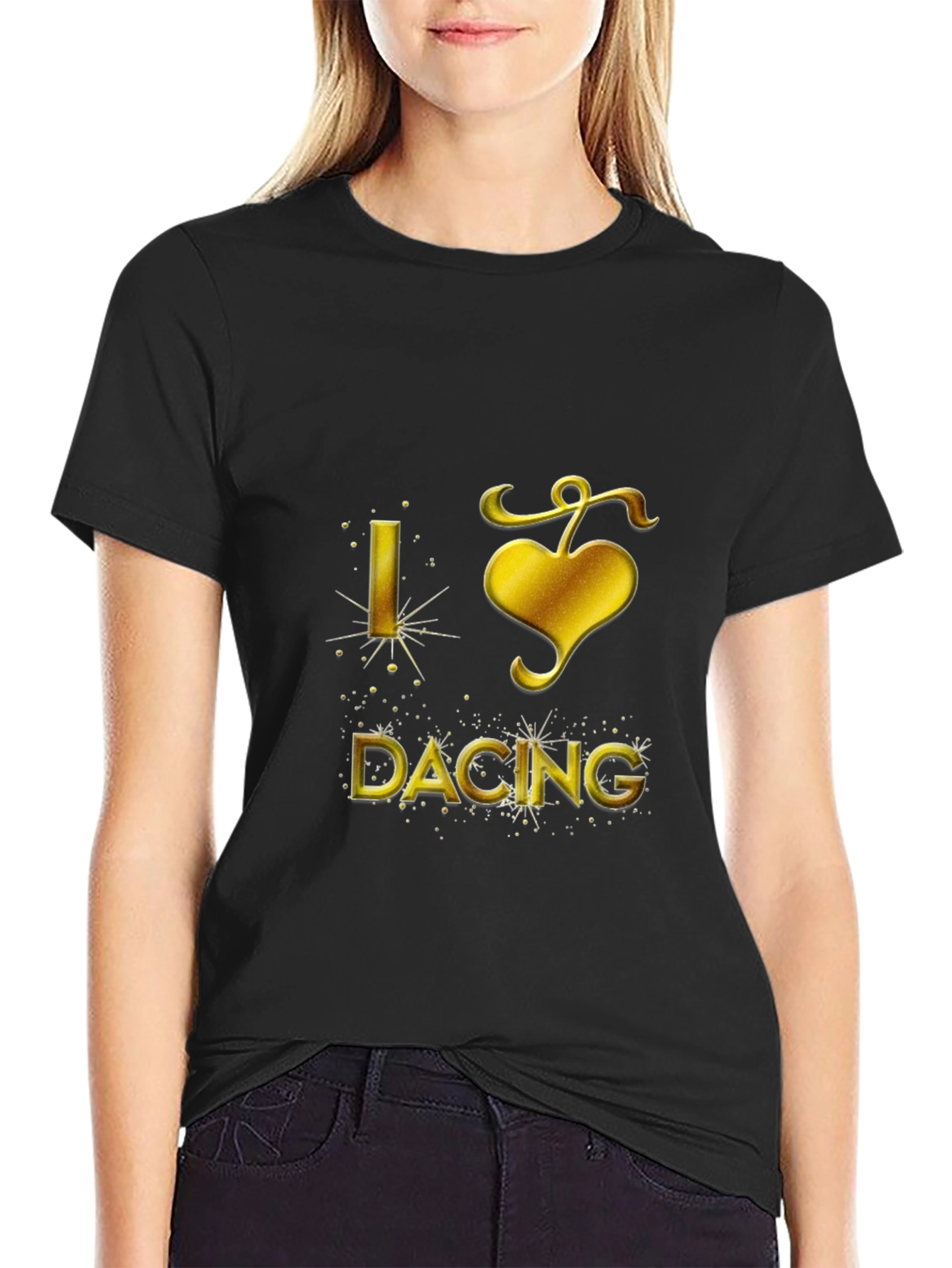 I Love Dancing Graphic Tee - Gold on Black