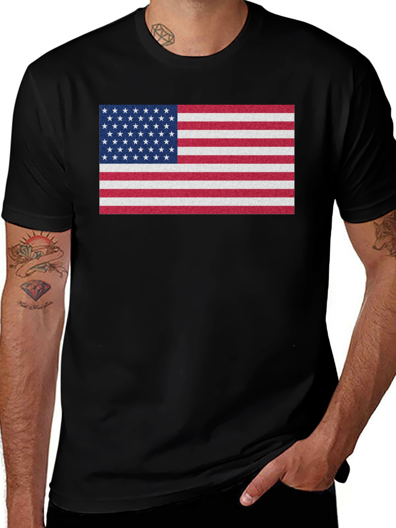 American Flag Graphic Print Crew Neck T-Shirt