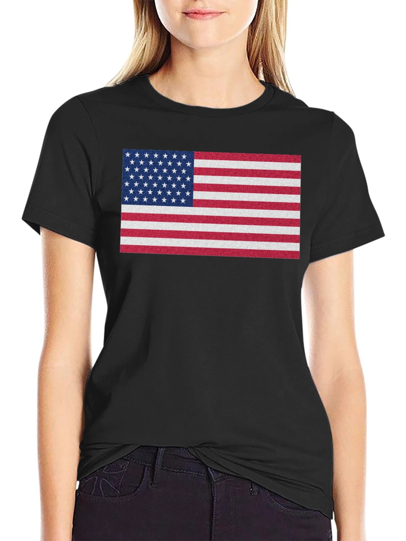 American Flag Graphic Print Crew Neck T-Shirt