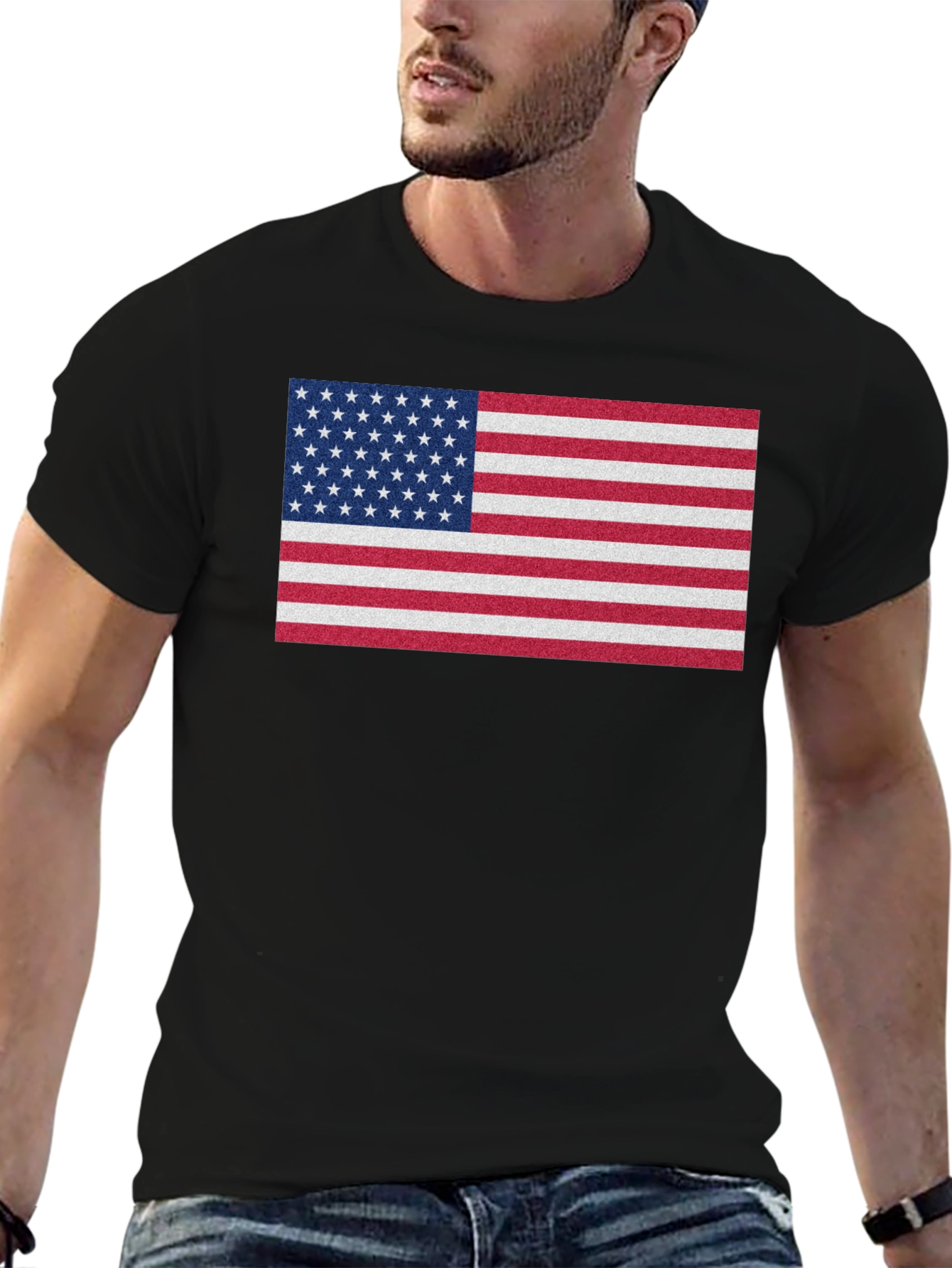 American Flag Graphic Print Crew Neck T-Shirt