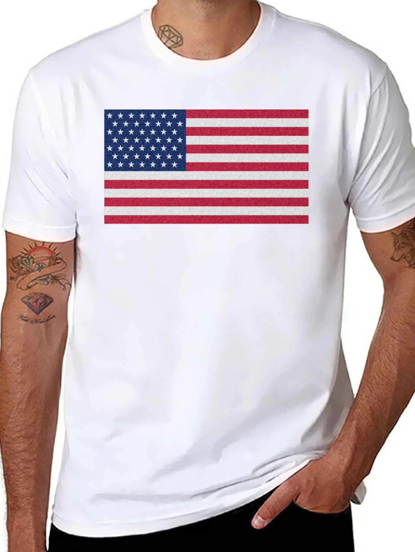 American Flag Graphic Print Crew Neck T-Shirt