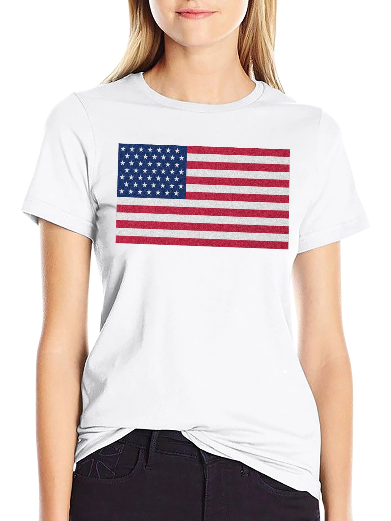 American Flag Graphic Print Crew Neck T-Shirt