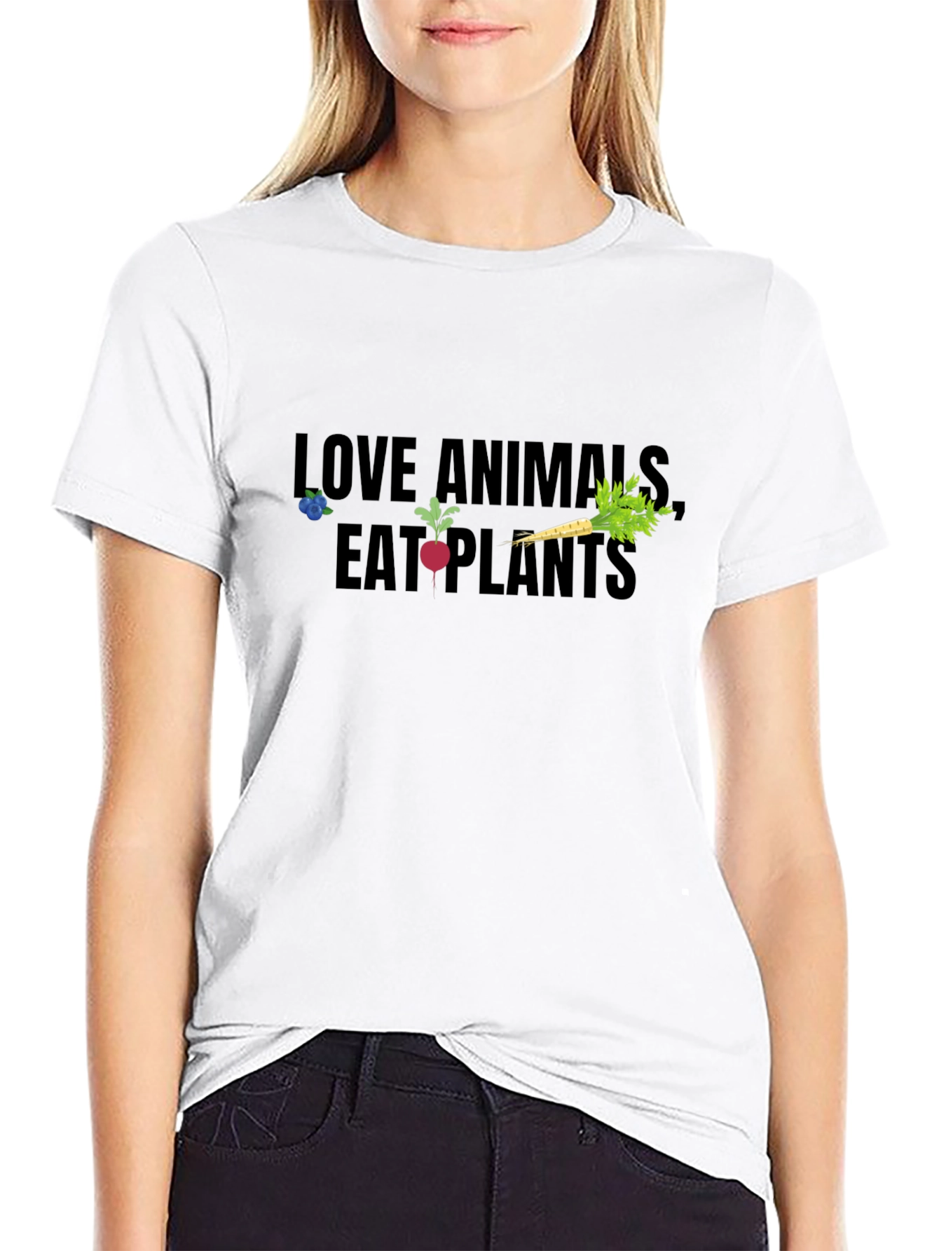 Vegan Graphic Tee: Love Animals Eat Plants - Black