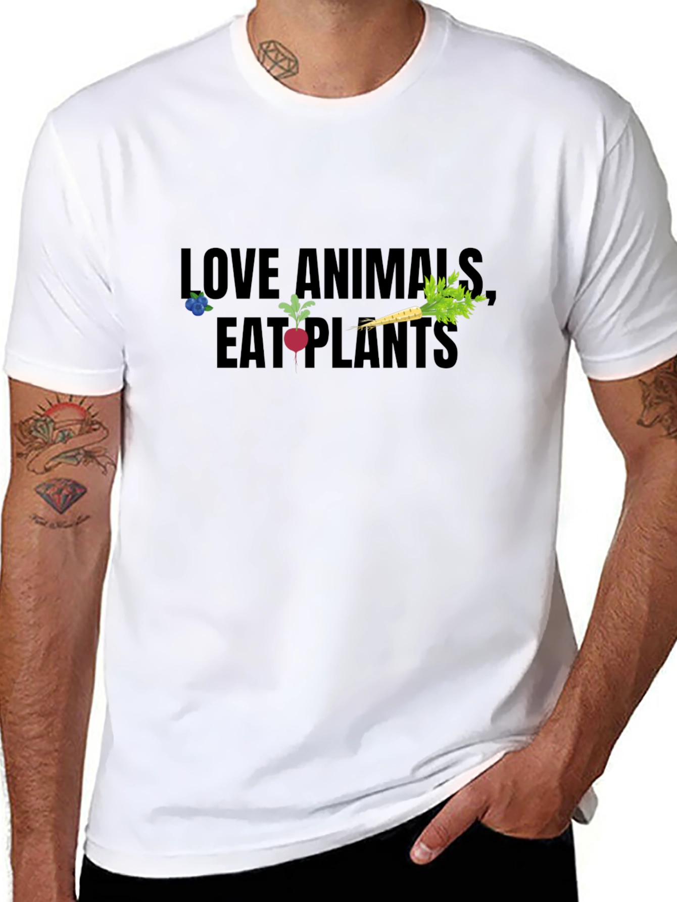 Vegan Graphic Tee: Love Animals Eat Plants - Black