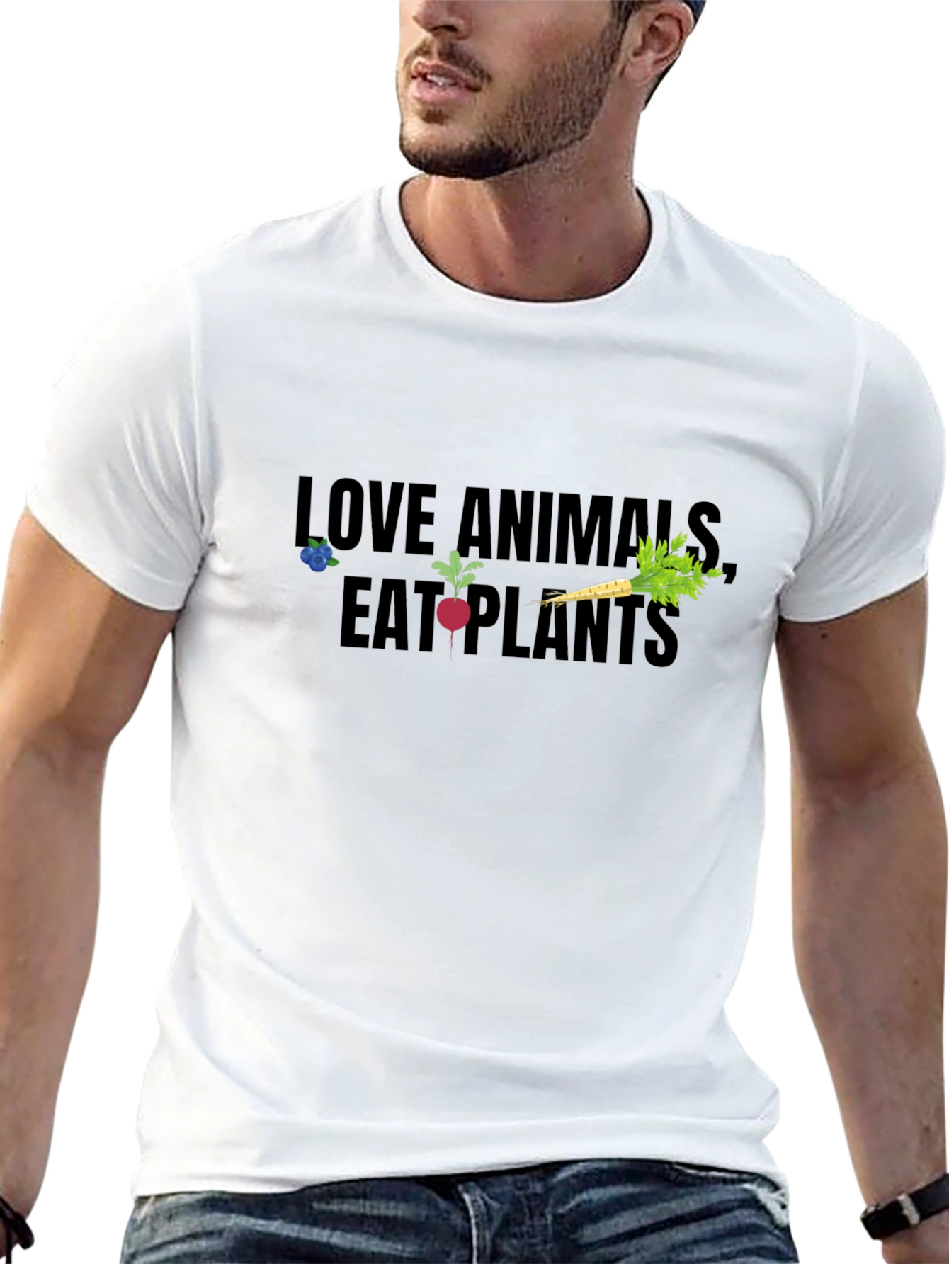 Vegan Graphic Tee: Love Animals Eat Plants - Black