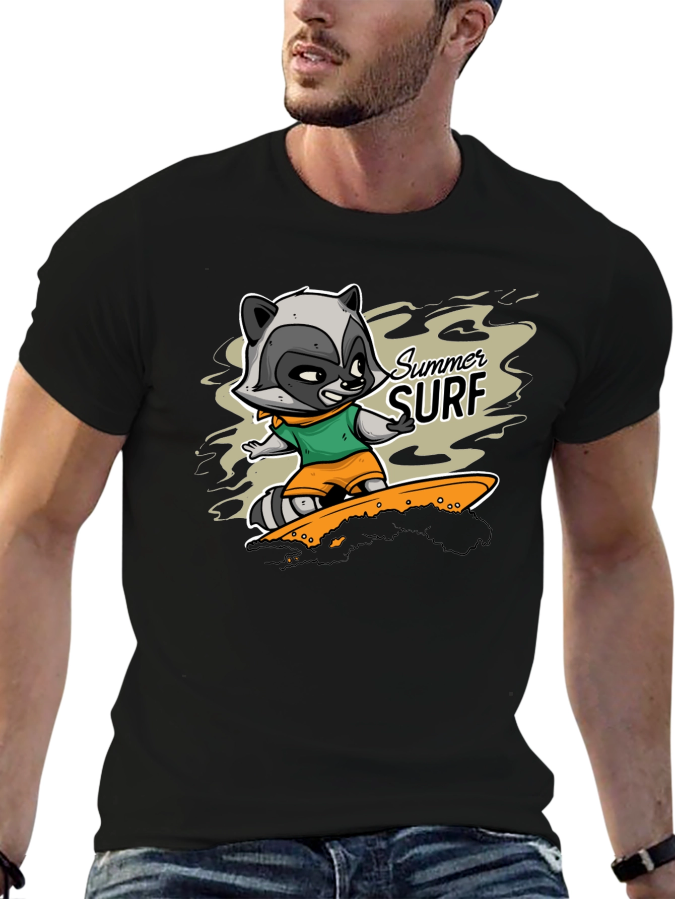 Raccoon Summer Surf Graphic T-Shirt