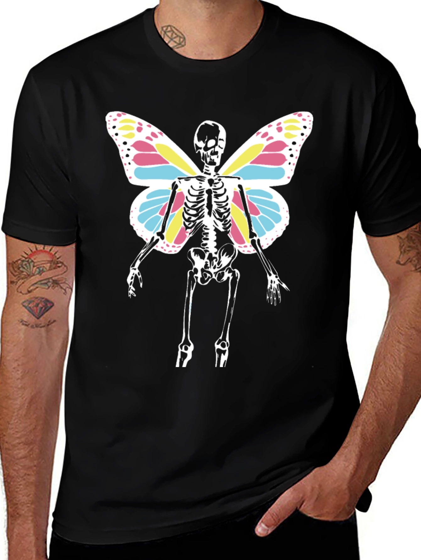 Skeleton Butterfly Wings T-Shirt - Black Tee