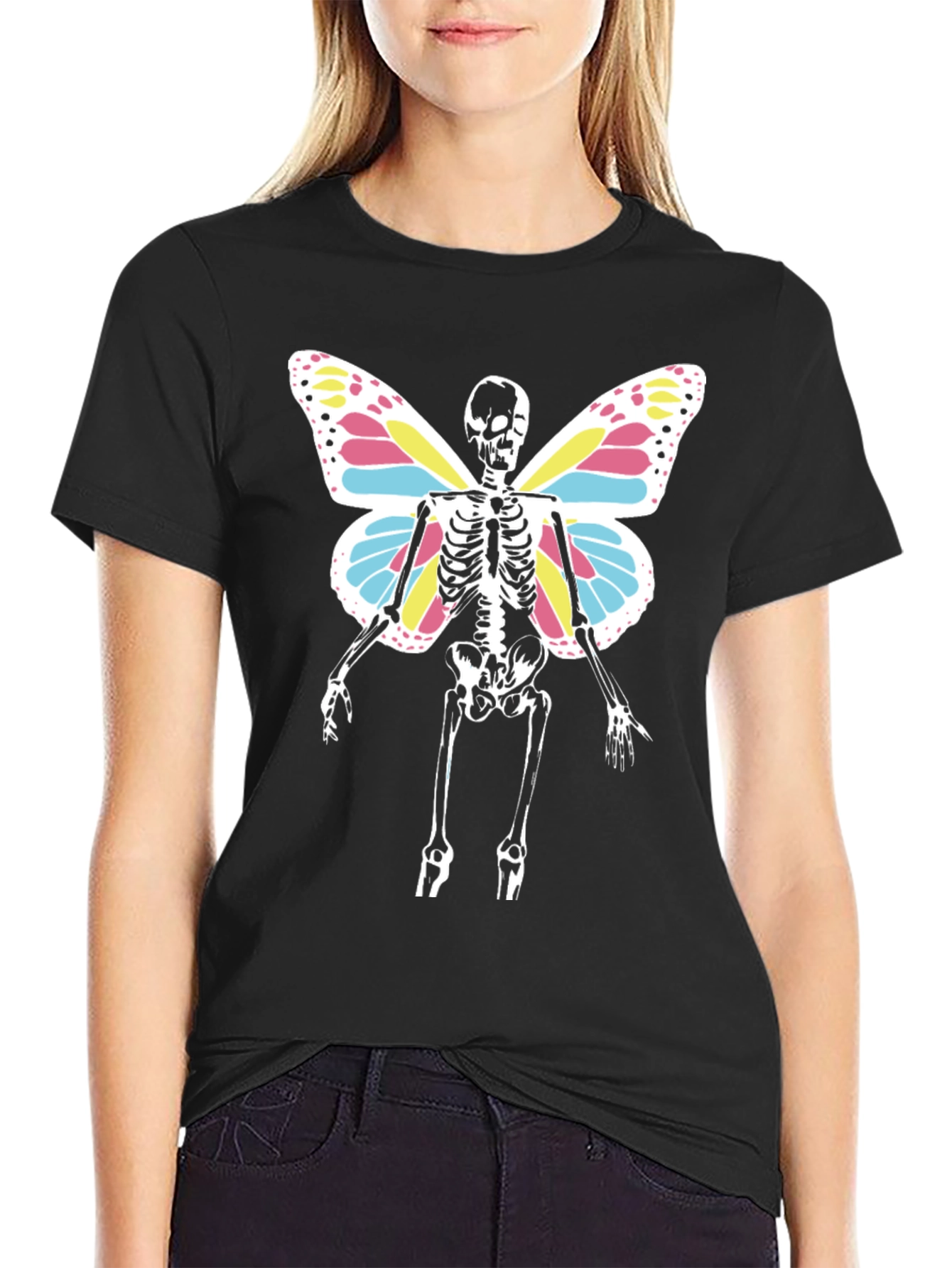 Skeleton Butterfly Wings T-Shirt - Black Tee