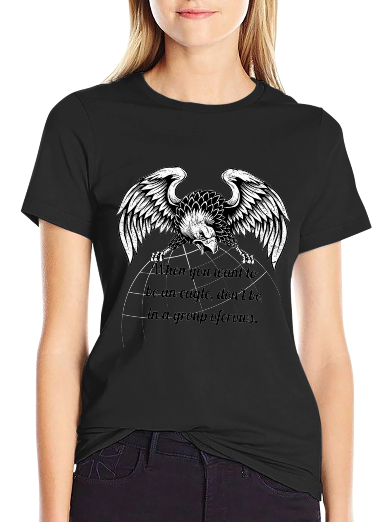 Eagle Graphic Print Black T-Shirt