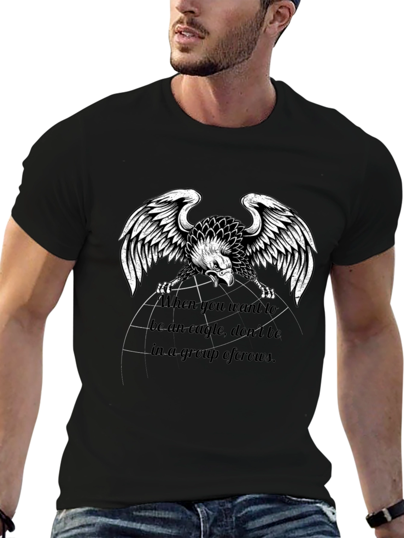 Eagle Graphic Print Black T-Shirt