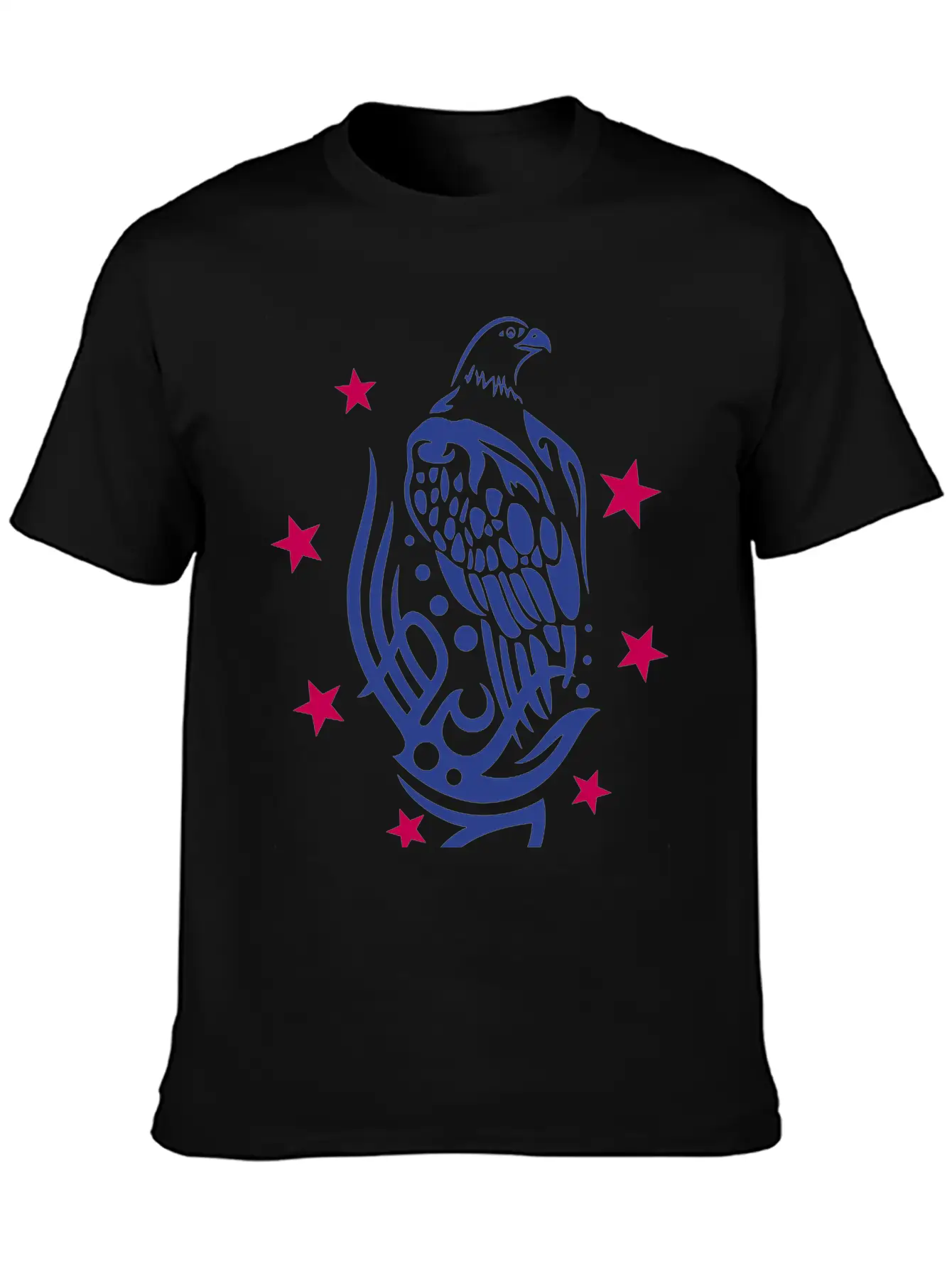 Eagle With Tattoo Tribal Ornament And Stars. Unisex Casual T-Shirt – Clean Design For Daily Comfort