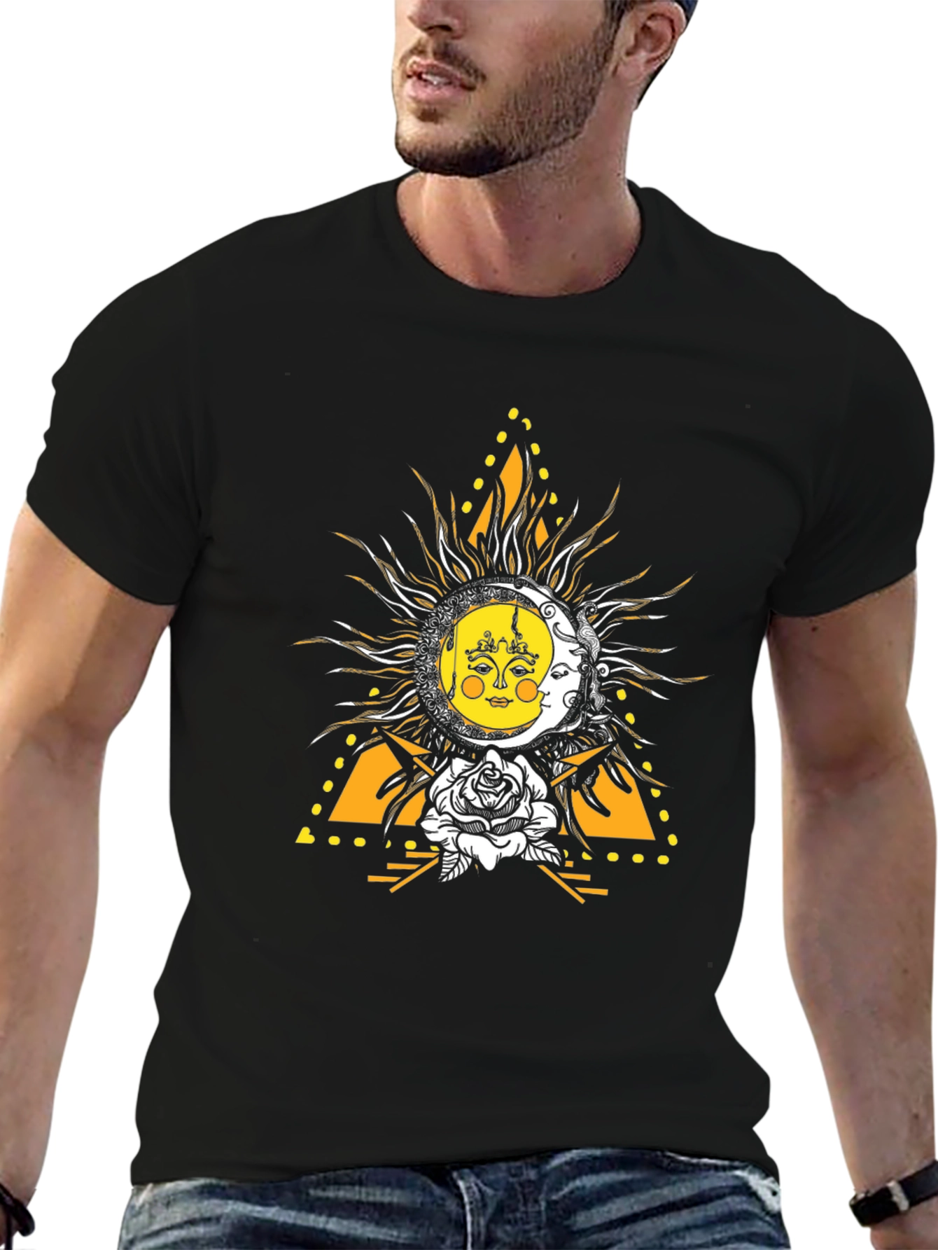 Celestial Sun and Moon Graphic T-Shirt