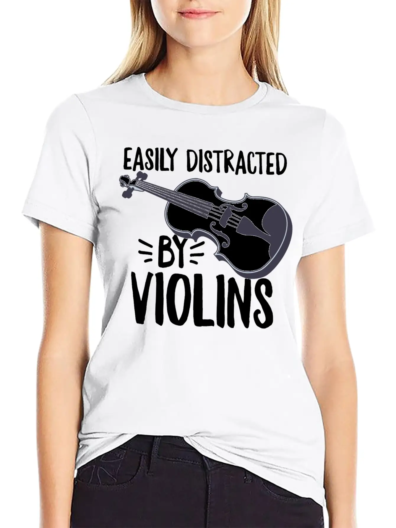Easily Distracted By Violins Design For A Violin Unisex Casual T-Shirt – Clean Design For Daily Comfort