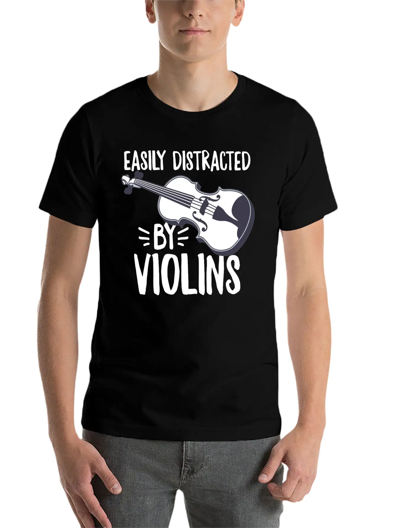 Easily Distracted By Violins Design For A Violin Unisex Casual T-Shirt – Clean Design For Daily Comfort