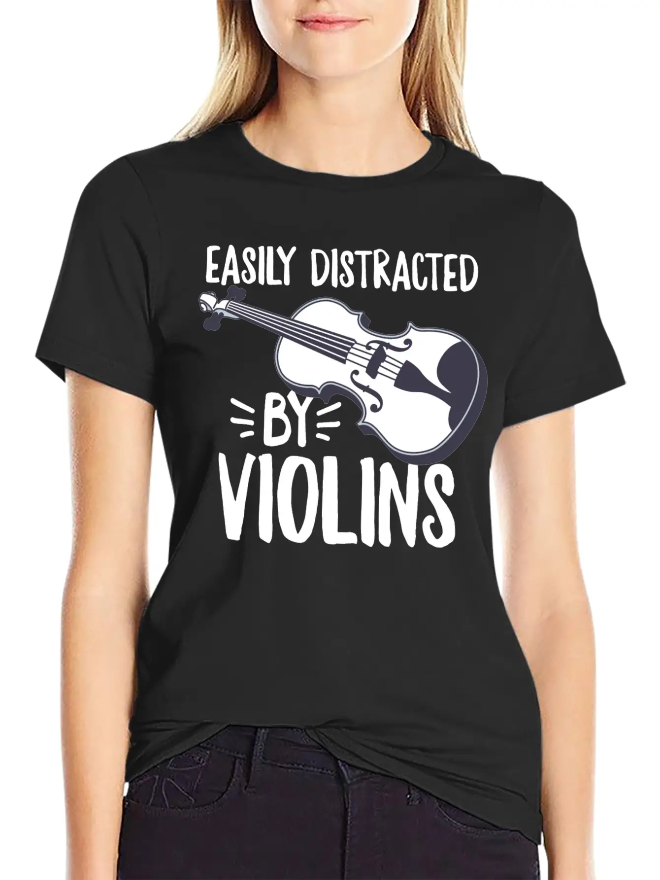 Easily Distracted By Violins Design For A Violin Unisex Casual T-Shirt – Clean Design For Daily Comfort