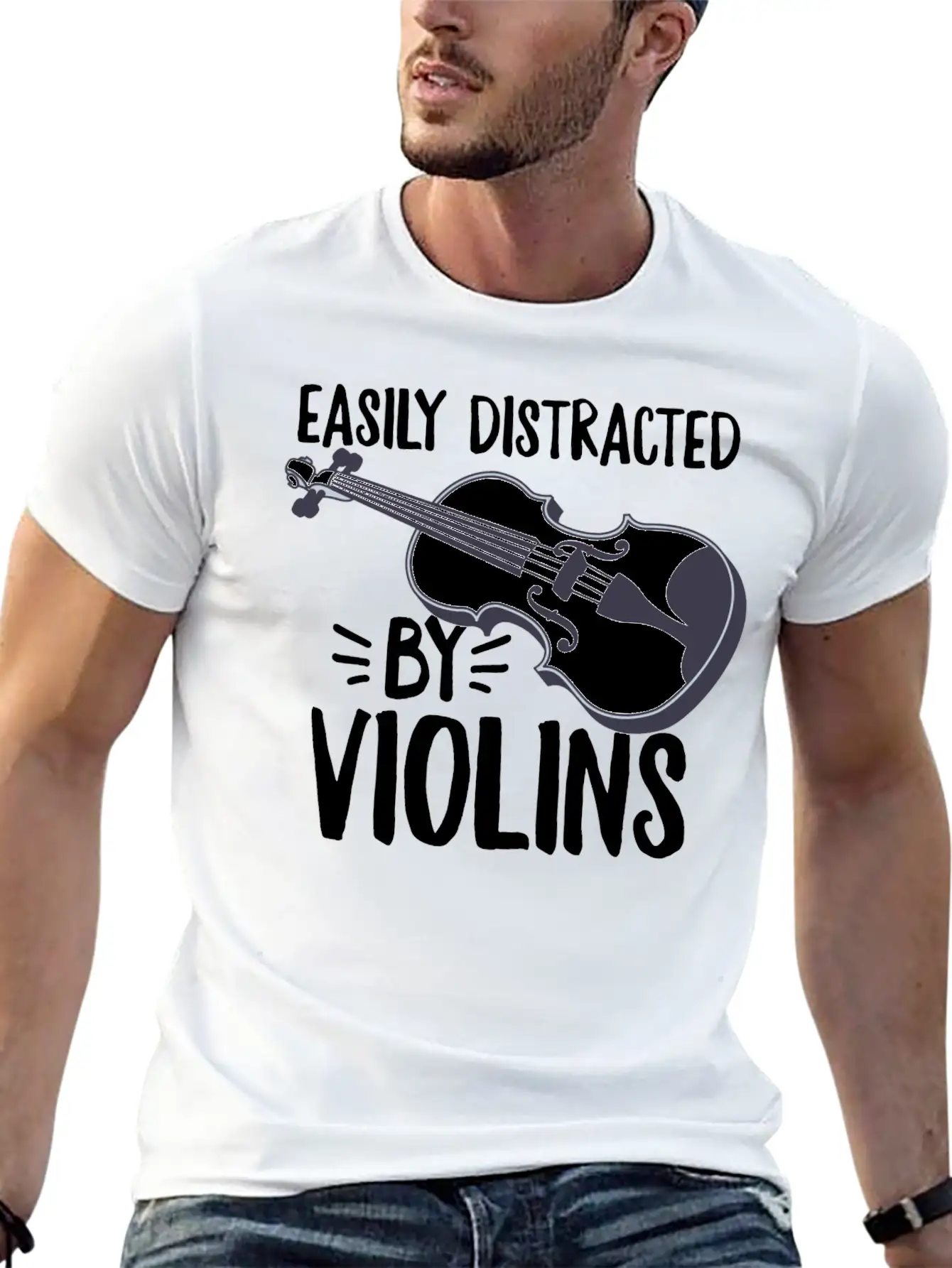 Easily Distracted By Violins Design For A Violin Unisex Casual T-Shirt – Clean Design For Daily Comfort