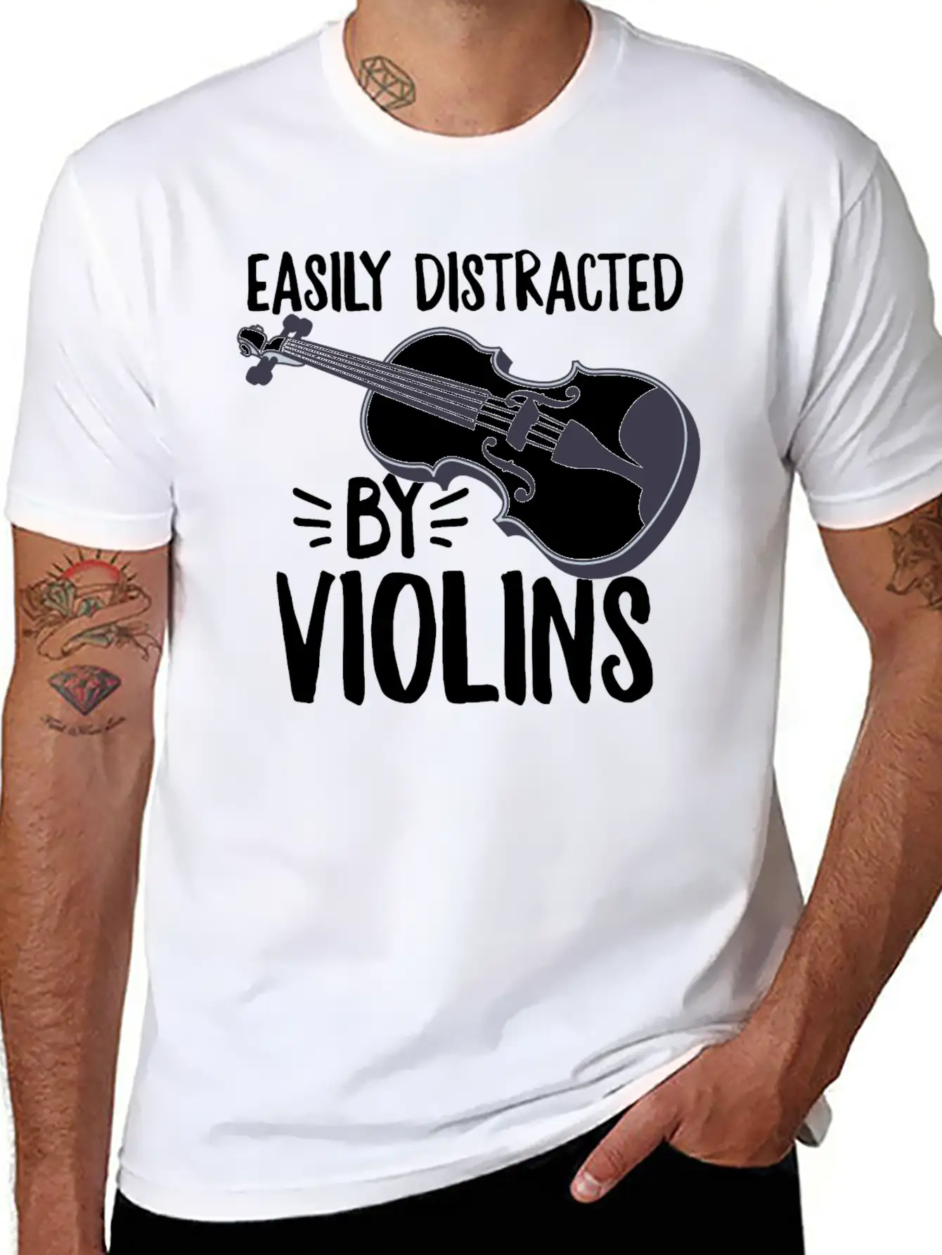 Easily Distracted By Violins Design For A Violin Unisex Casual T-Shirt – Clean Design For Daily Comfort