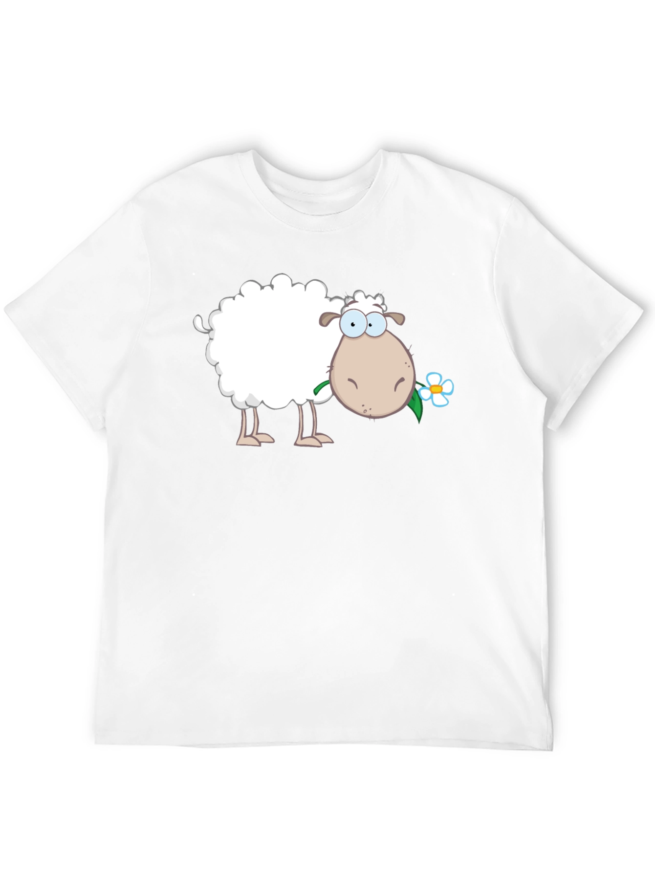 Funny Sheep with Flower Black T-Shirt