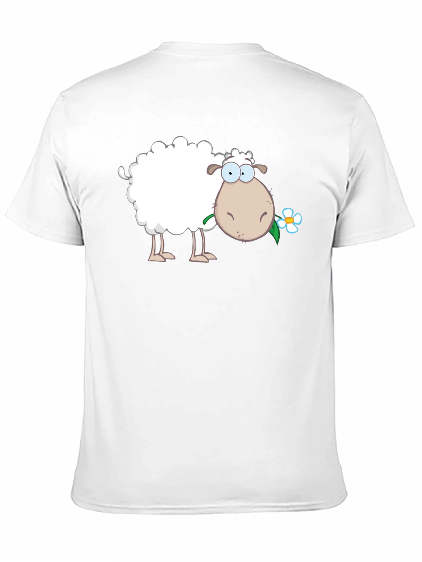 Funny Sheep with Flower Black T-Shirt