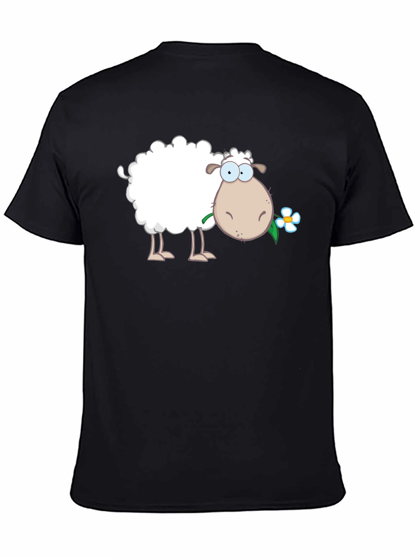 Funny Sheep with Flower Black T-Shirt