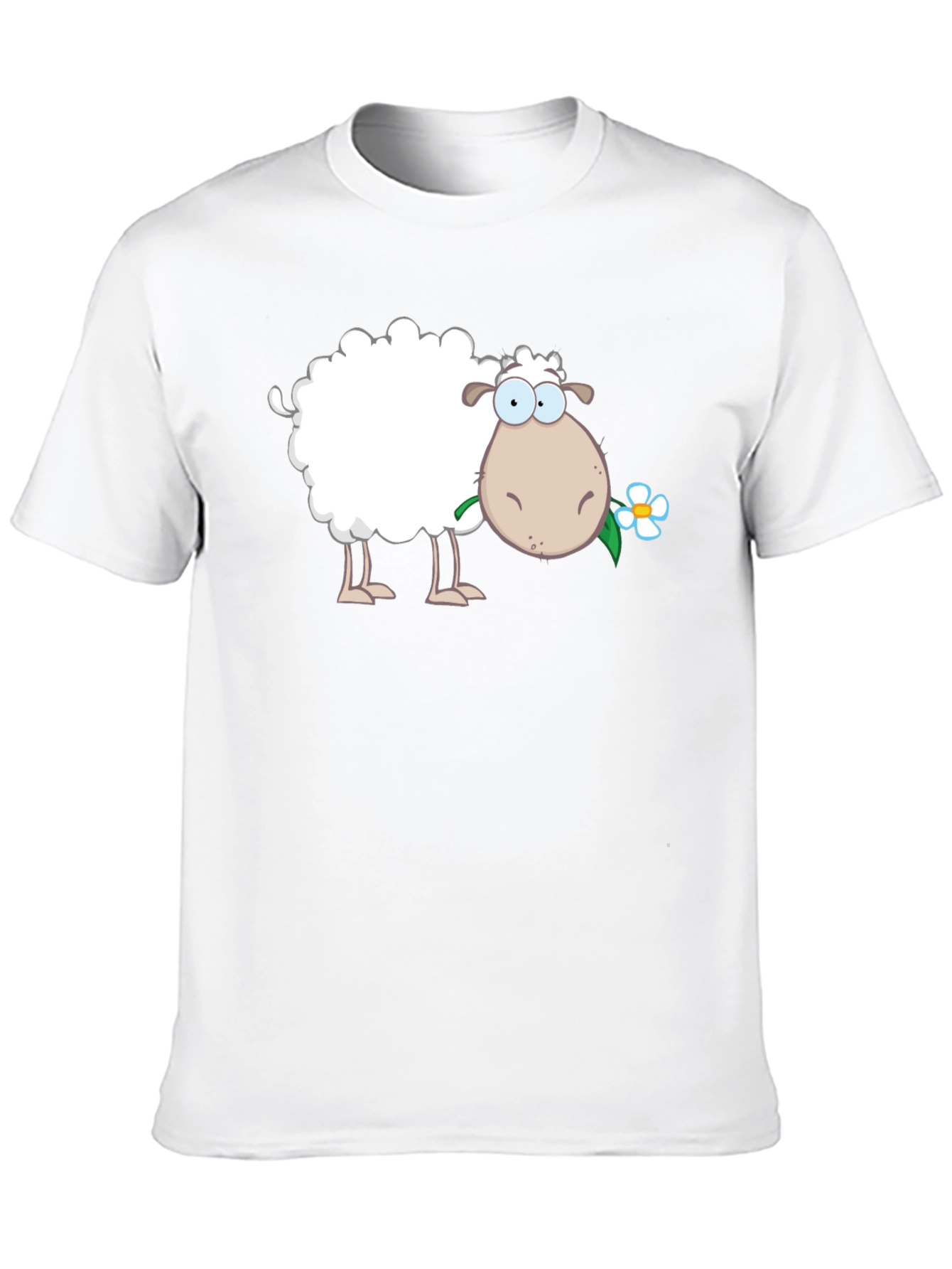 Funny Sheep with Flower Black T-Shirt