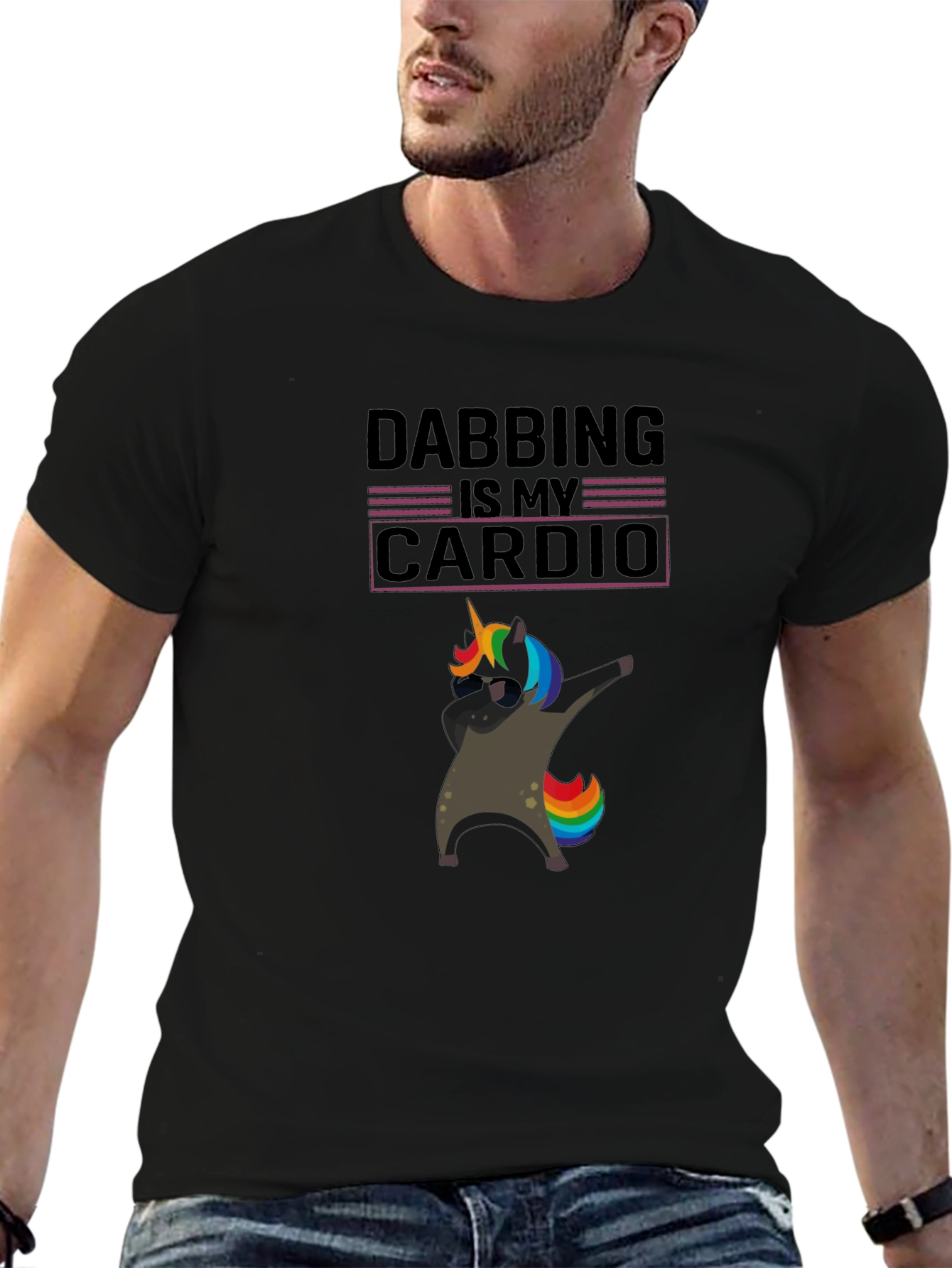Dabbing Unicorn Cardio Black T-Shirt