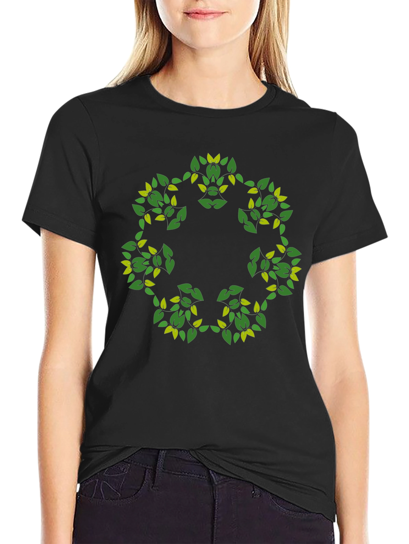 Leaf Circle Graphic Black T-Shirt