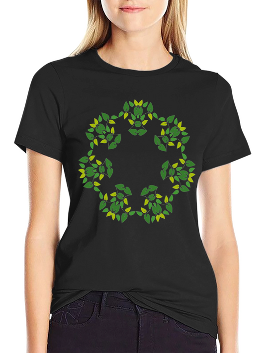 Leaf Circle Graphic Black T-Shirt
