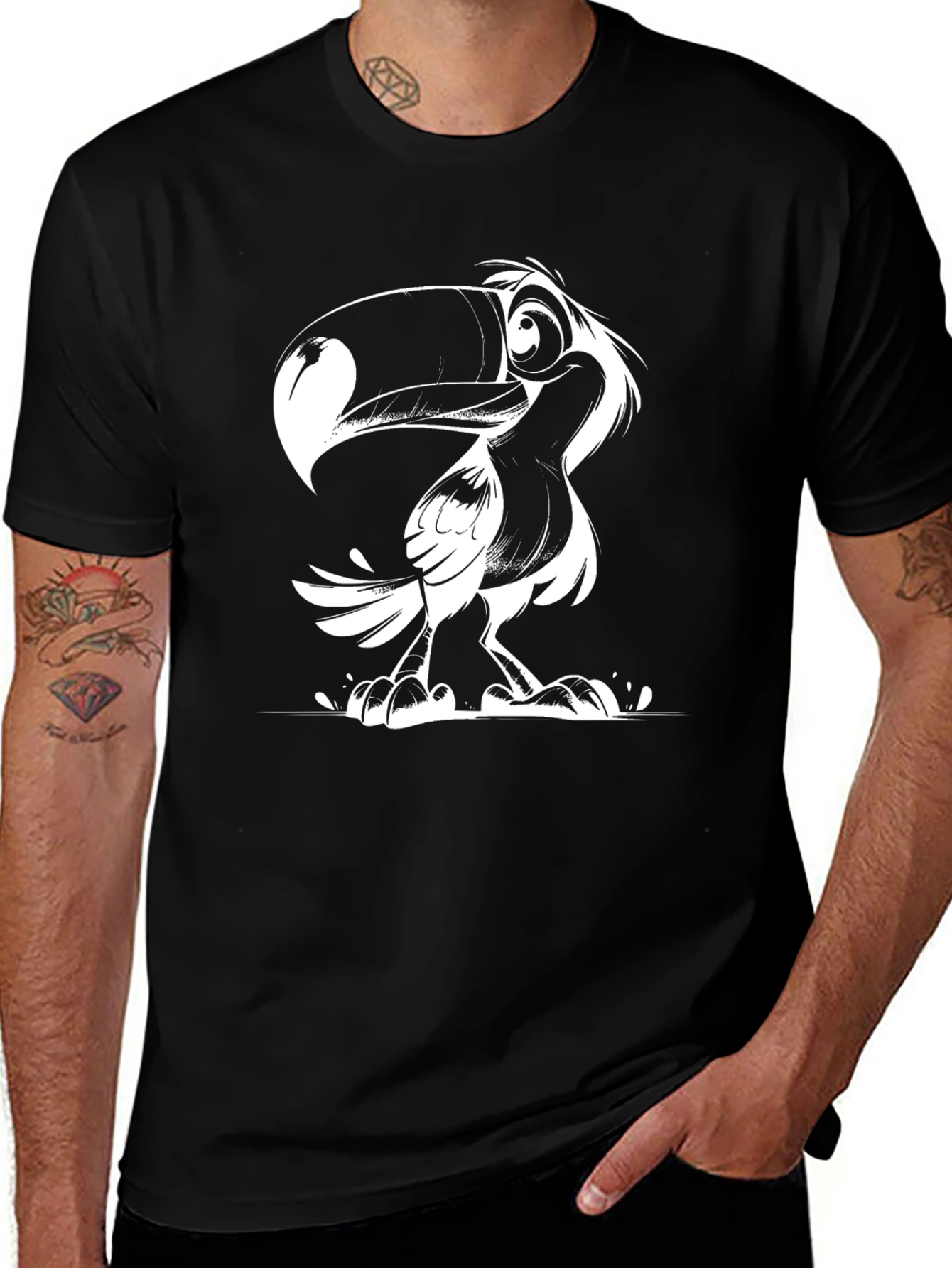 Toucan Cartoon Graphic T-Shirt - Black