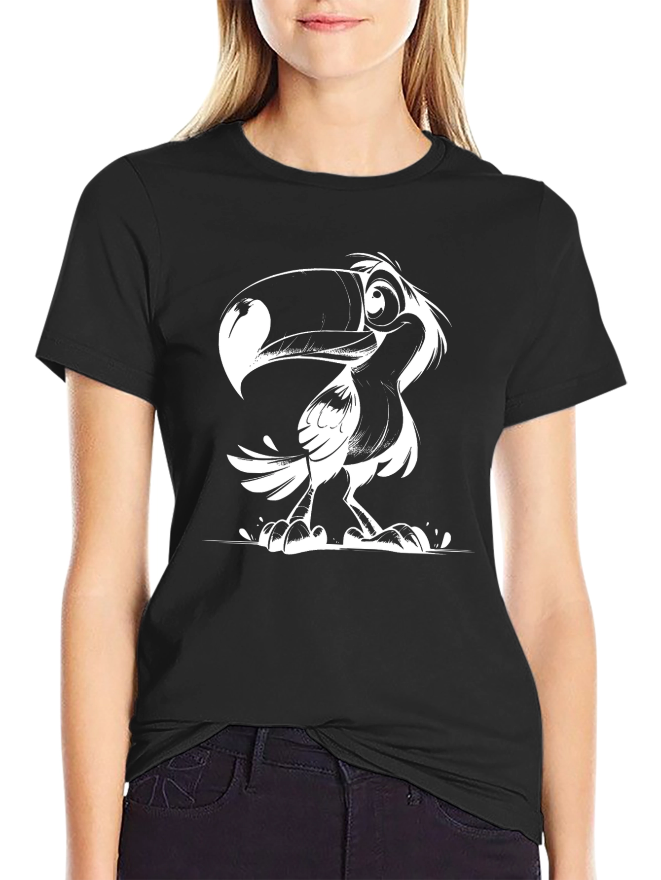 Toucan Cartoon Graphic T-Shirt - Black