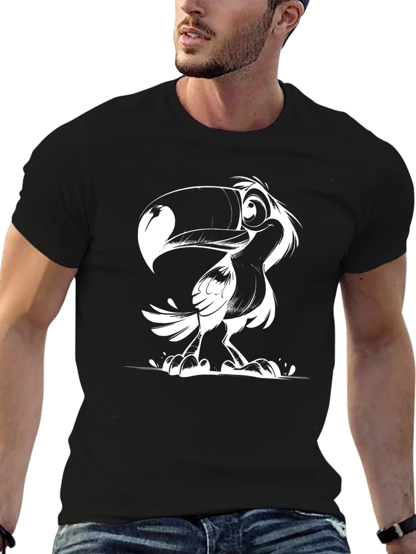 Toucan Cartoon Graphic T-Shirt - Black