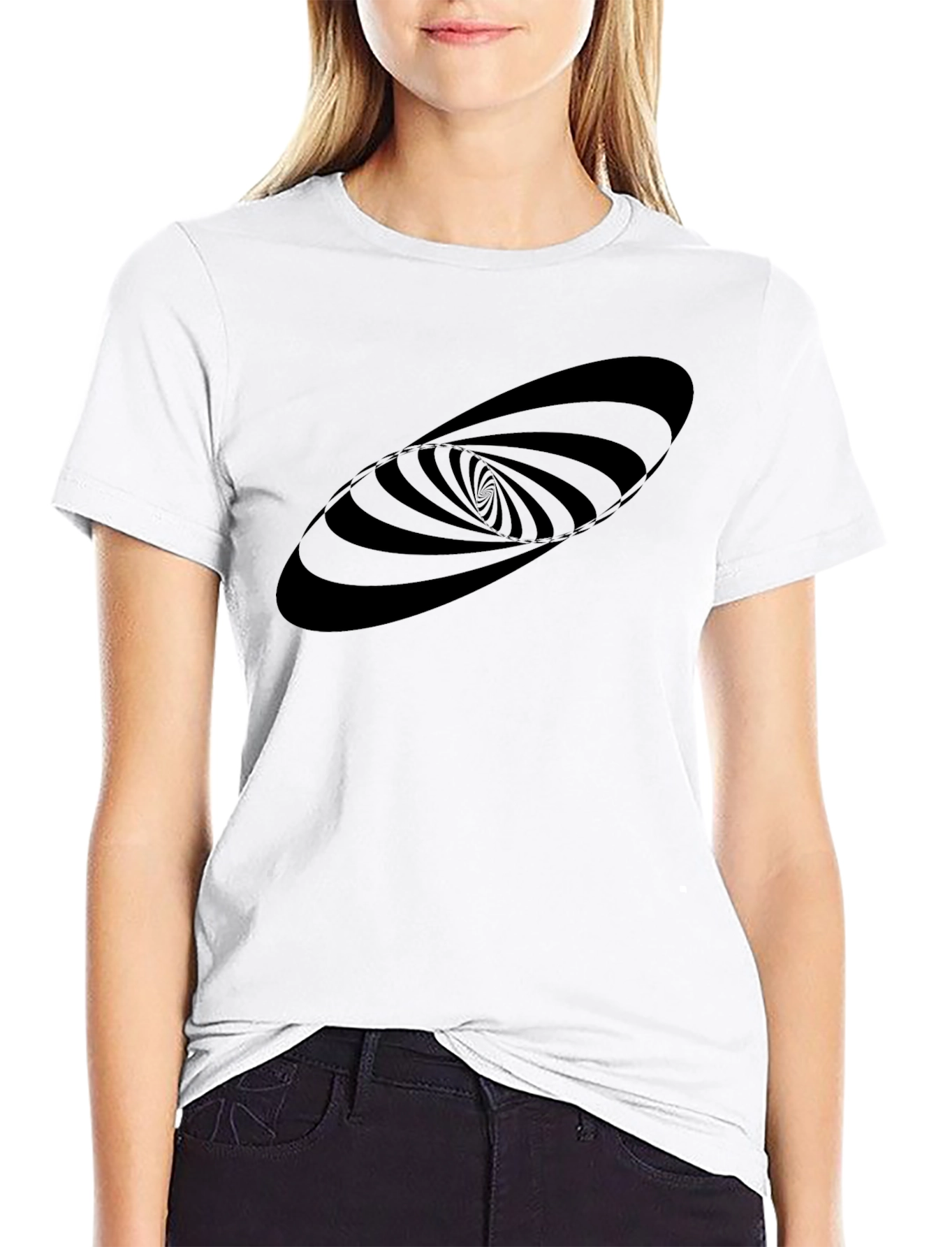 Hypnotic Swirl Graphic Tee - Black Cotton Blend Shirt