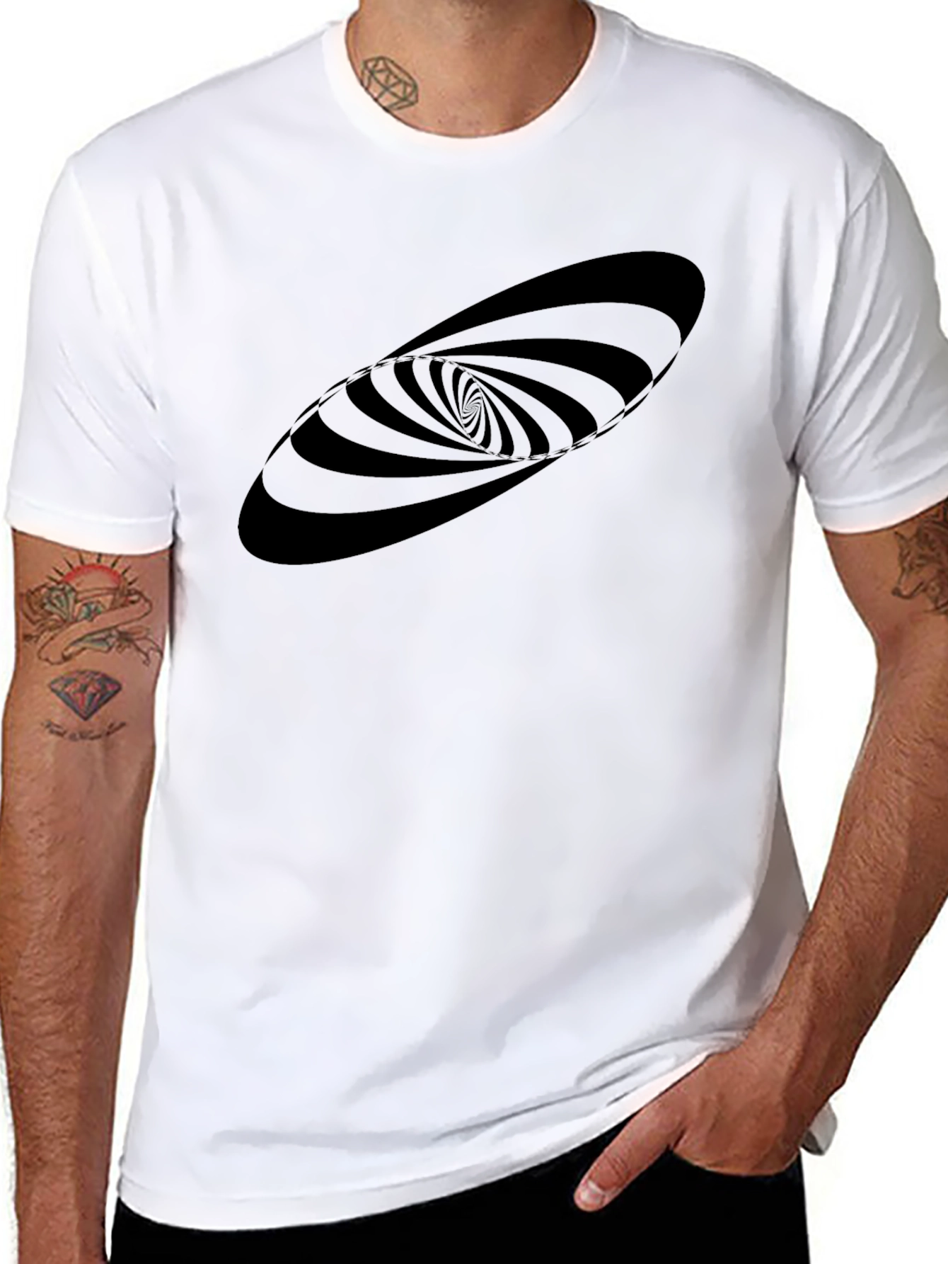 Hypnotic Swirl Graphic Tee - Black Cotton Blend Shirt